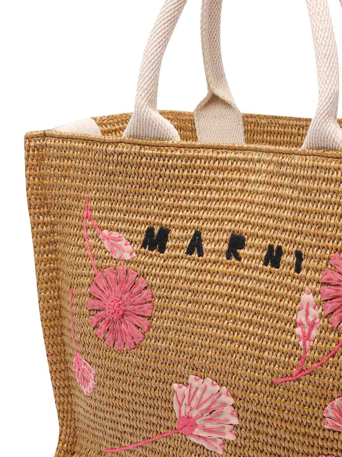 Marni Raffia Small Tote Bag In Sand