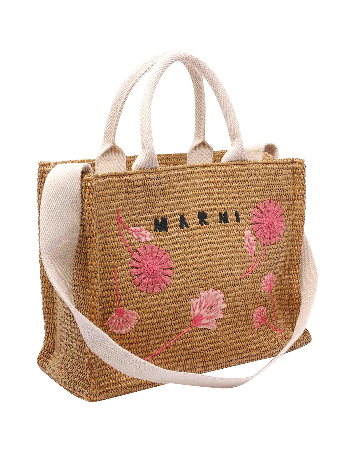 Marni Raffia Small Tote Bag In Sand