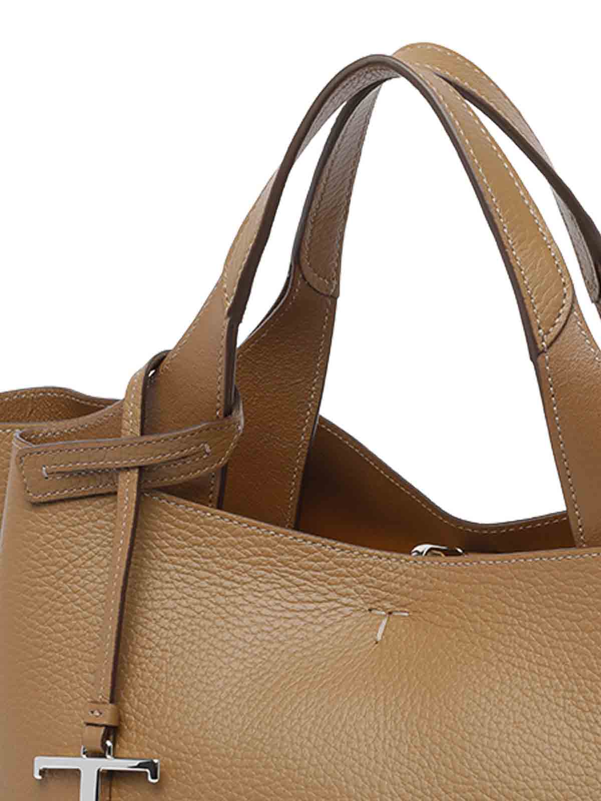 Tod's Mini T Pend Leather Top Handle Bag In Sand