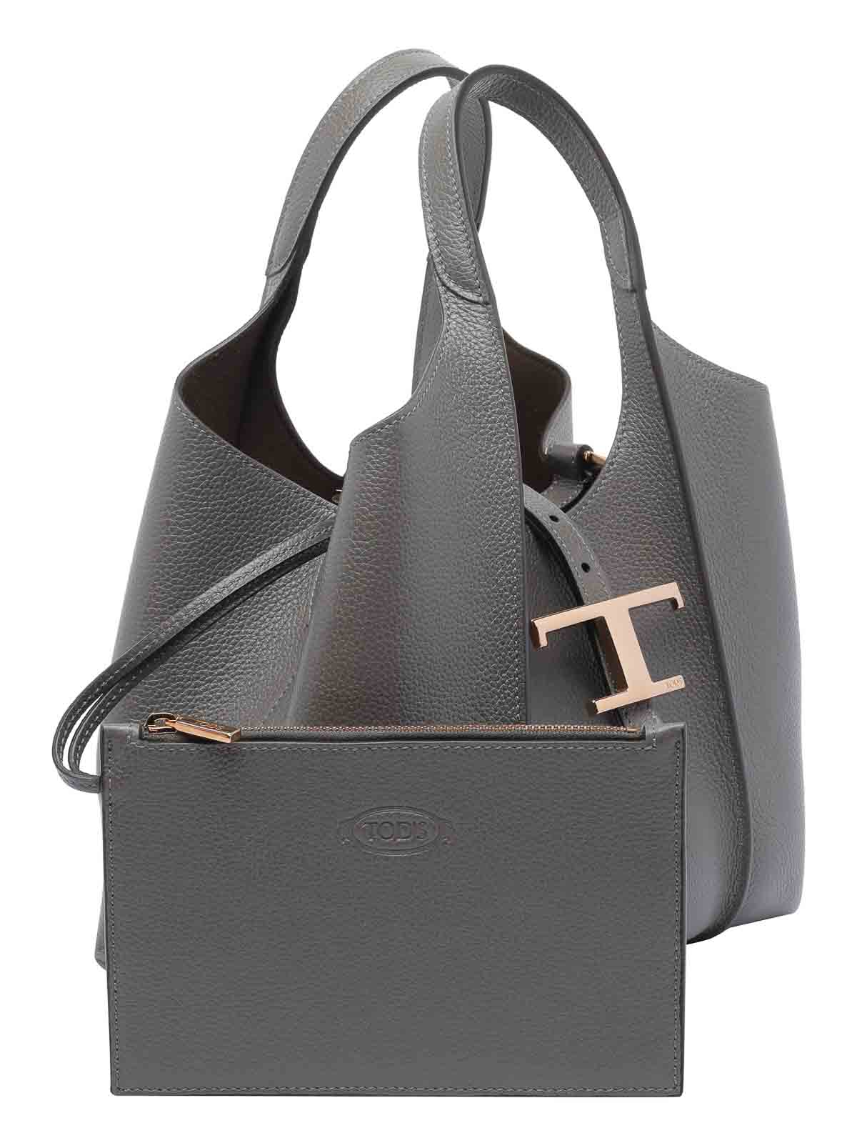 Tod's Mini Structured Tote Bag With Top Handle In Gray