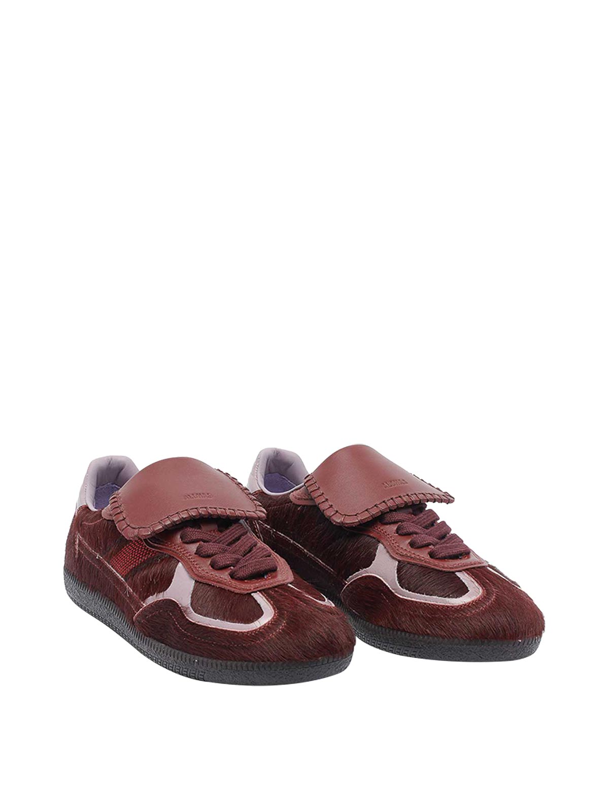 Alohas Soft Burgundy Leather Sneakers With Unique Closure In Black