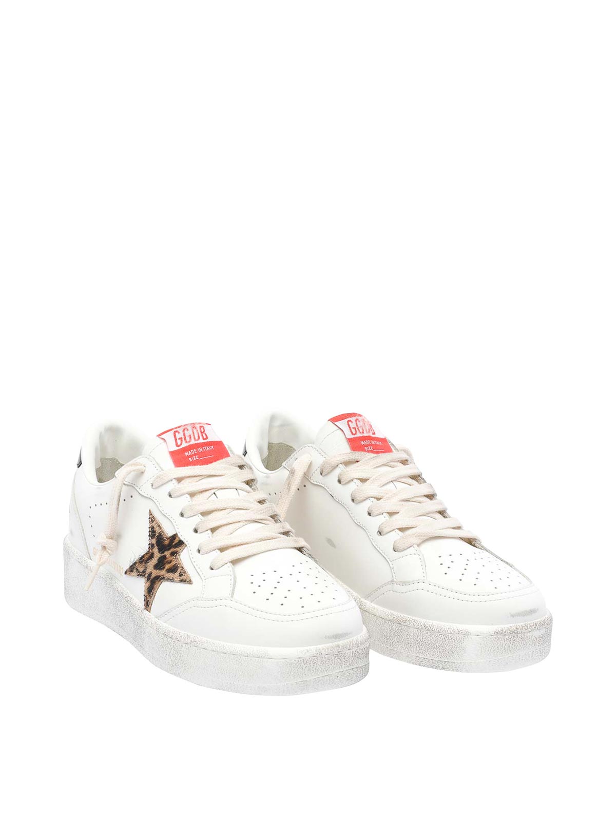 Golden Goose Leopard-print Leather Star Sneakers In White