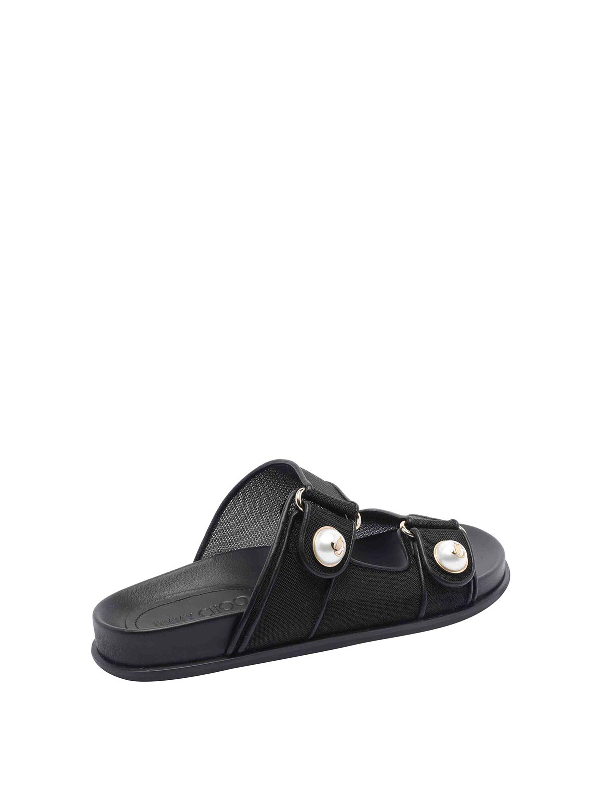 Jimmy Choo Fayence Leather-trimmed Faux Pearl-embellished Mesh Slides In Black