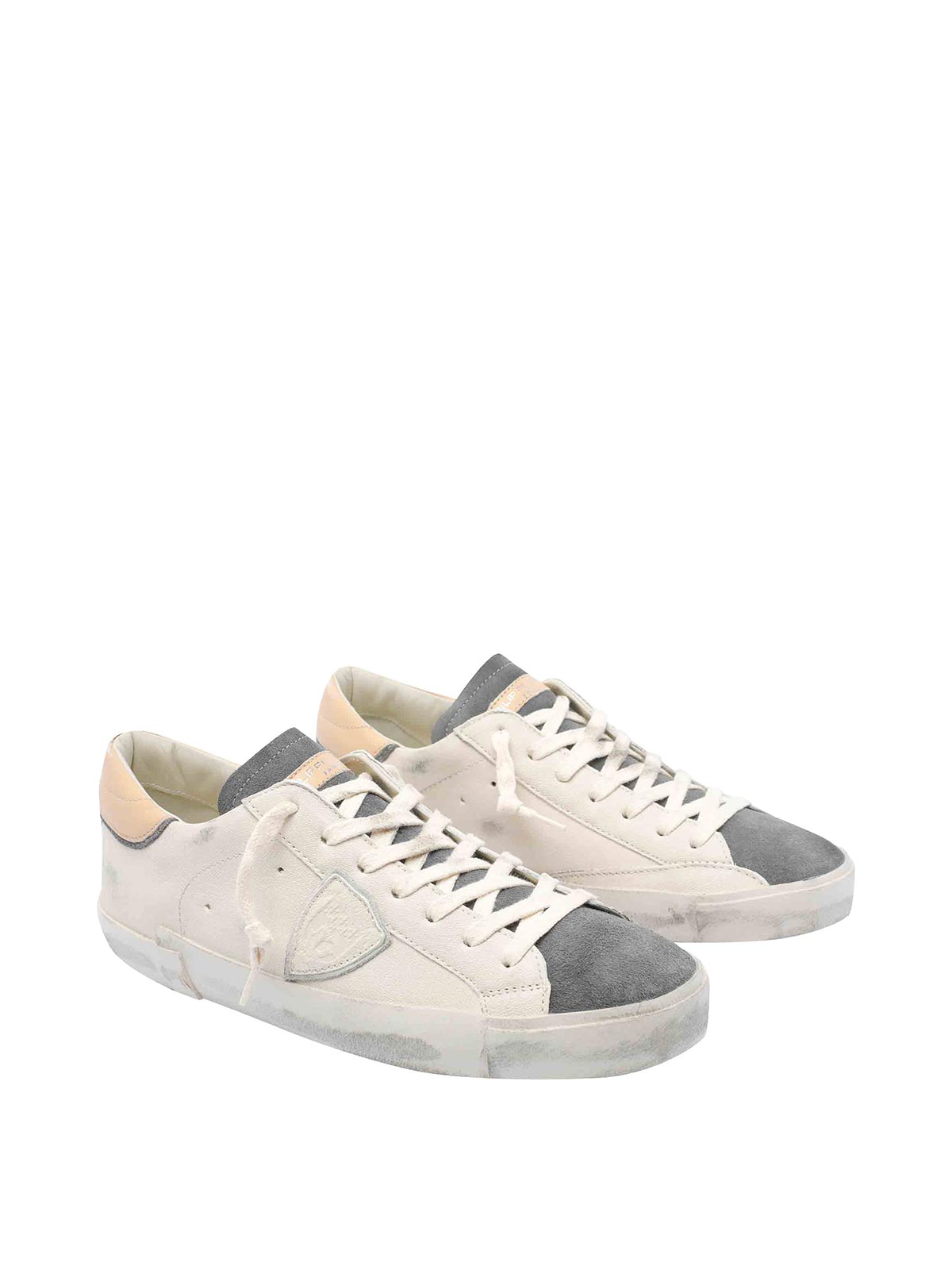 Philippe Model Low Top Leather Sneakers With Suede Accents In White