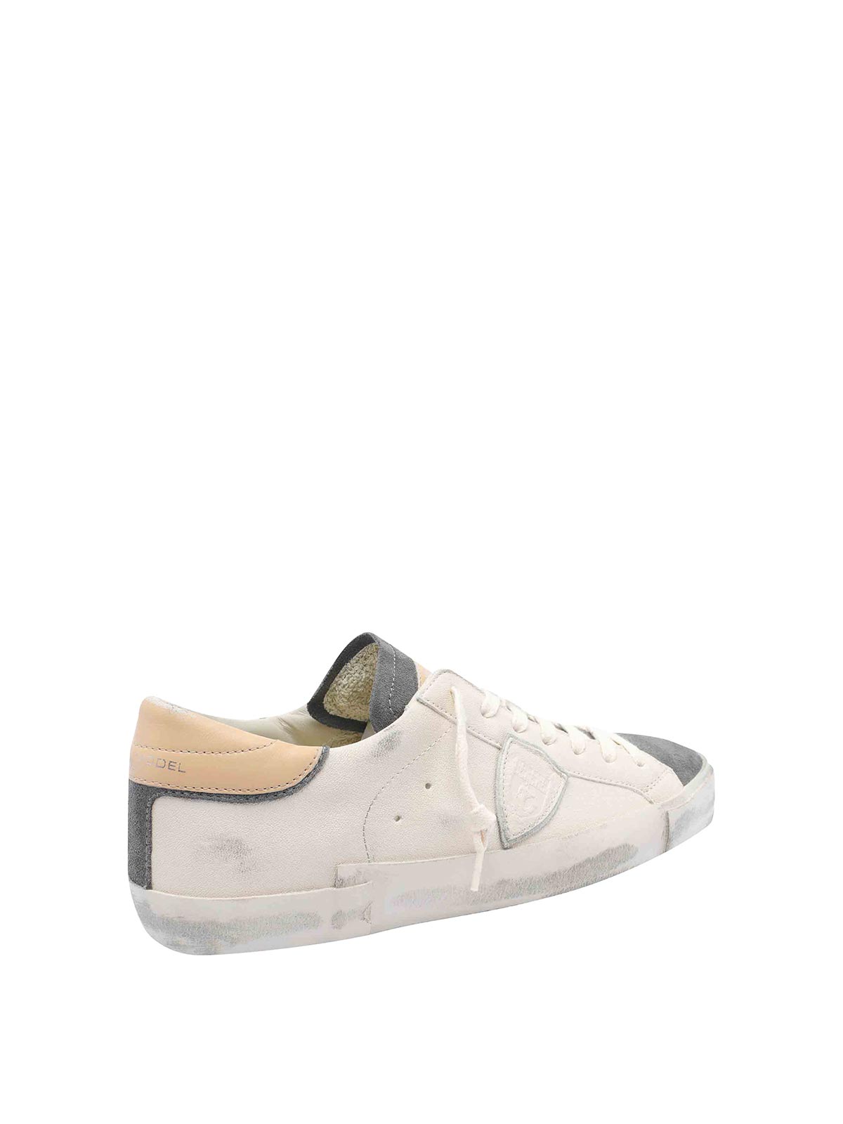 Philippe Model Low Top Leather Sneakers With Suede Accents In White