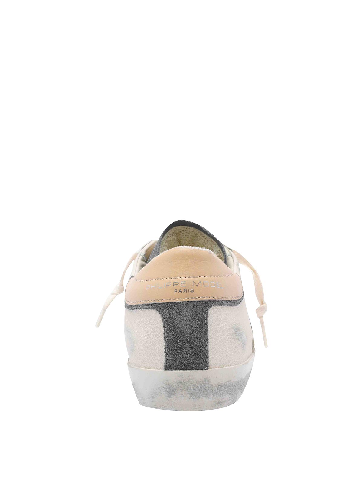Philippe Model Low Top Leather Sneakers With Suede Accents In White