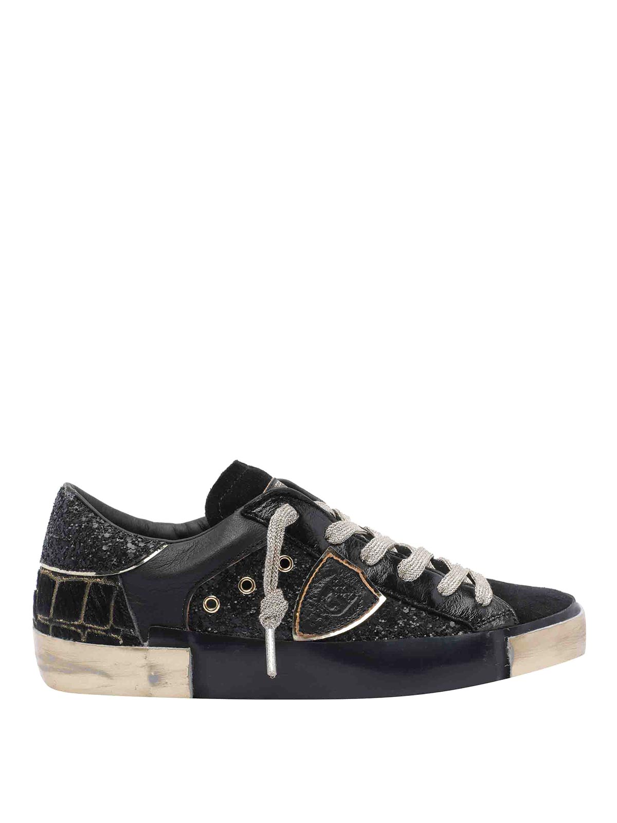 Philippe Model Shiny Leather Low Top Sneakers In Black