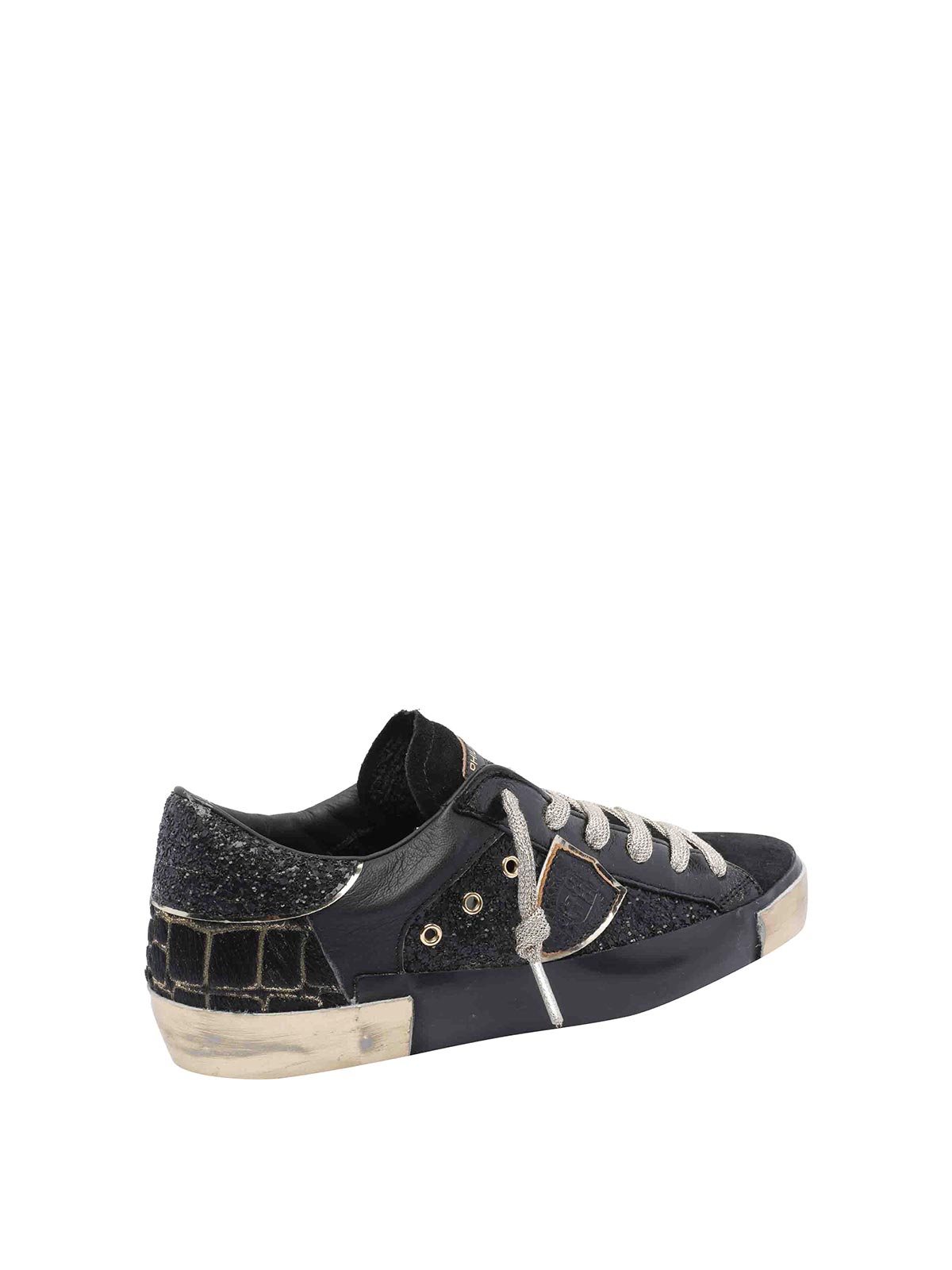 Philippe Model Shiny Leather Low Top Sneakers In Black