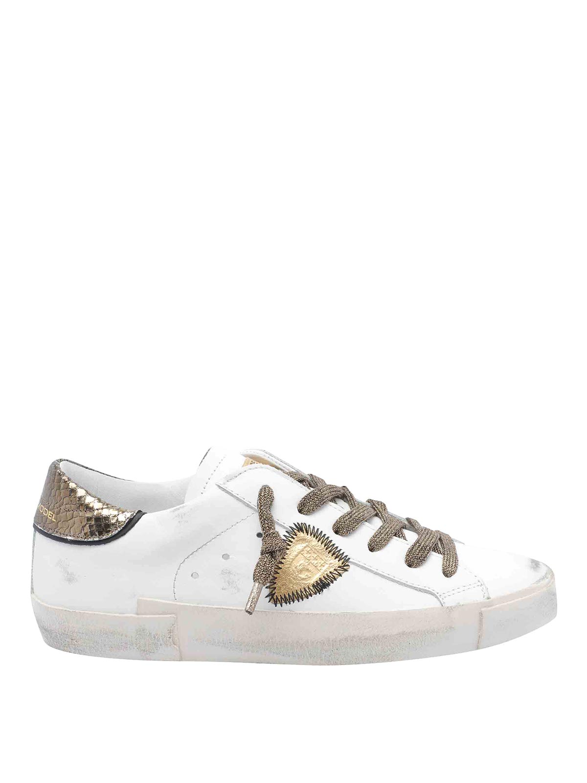 Philippe Model Low Top Leather Sneakers With Metallic Heel In White