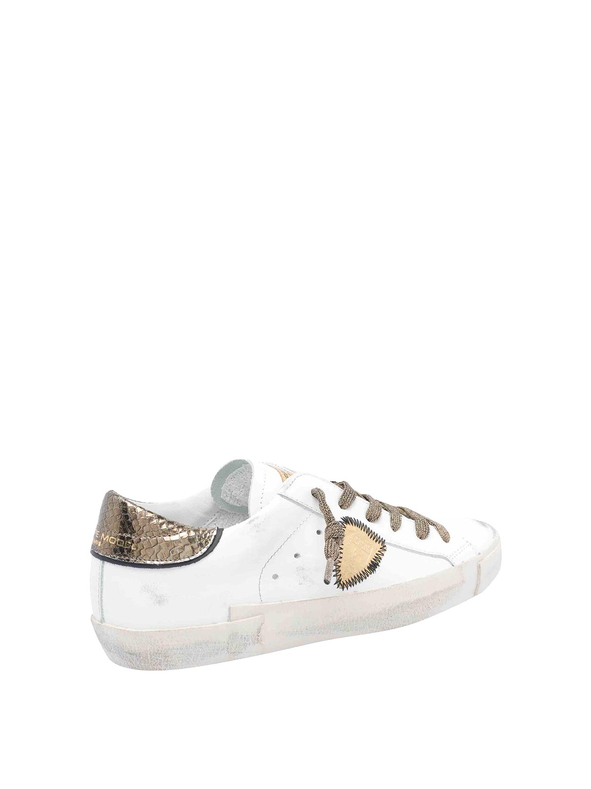 Philippe Model Low Top Leather Sneakers With Metallic Heel In White