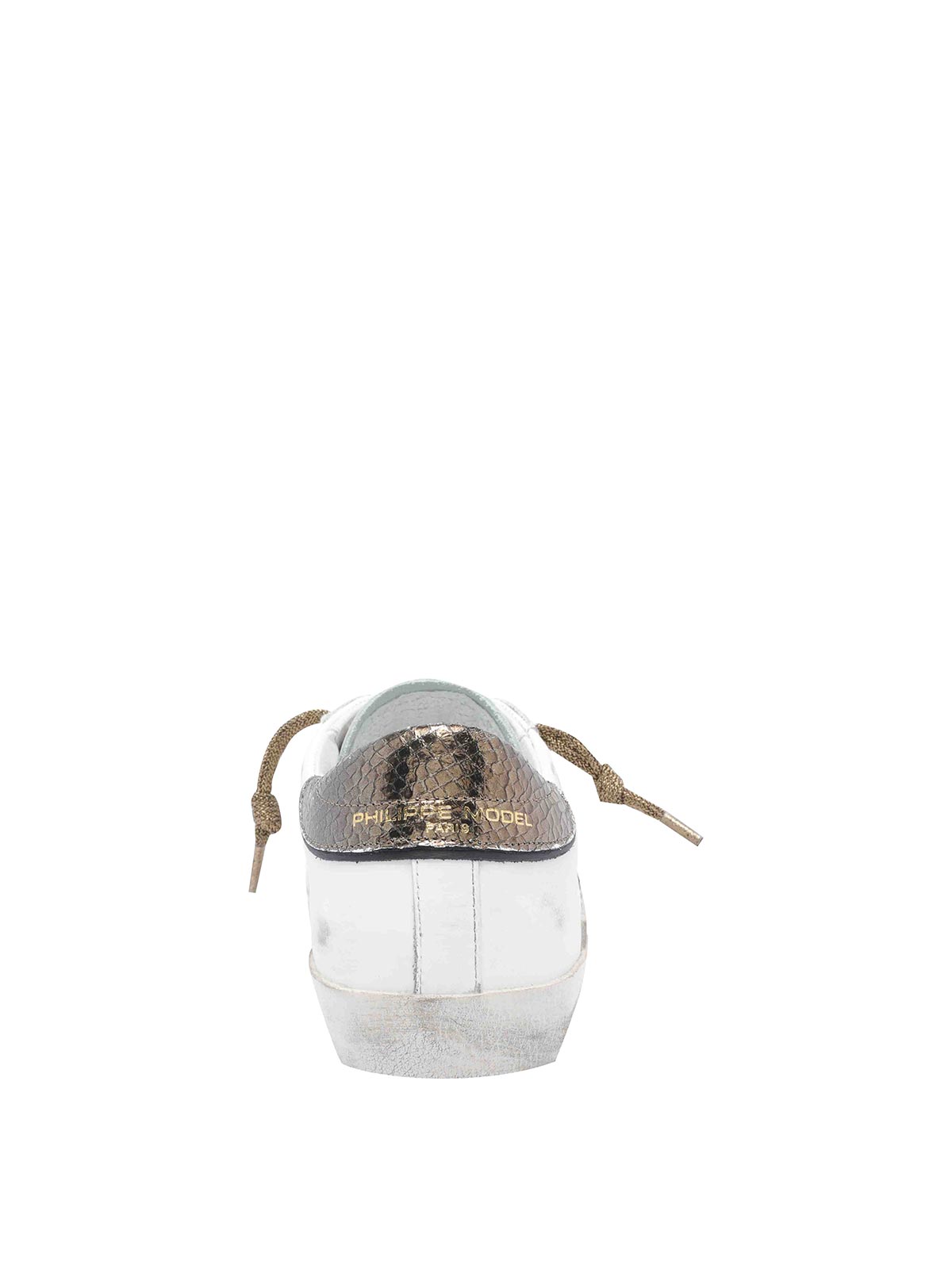 Philippe Model Low Top Leather Sneakers With Metallic Heel In White
