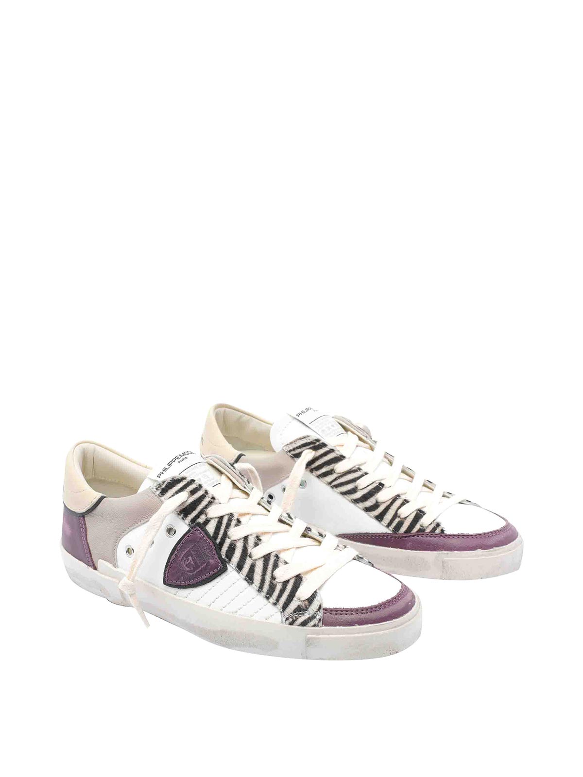 Philippe Model Low Top Leather Sneakers With Contrast Panels In White