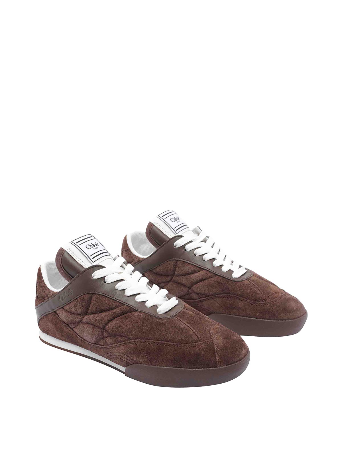 Chloé Kick Leather-trimmed Quilted Suede Sneakers In Brown