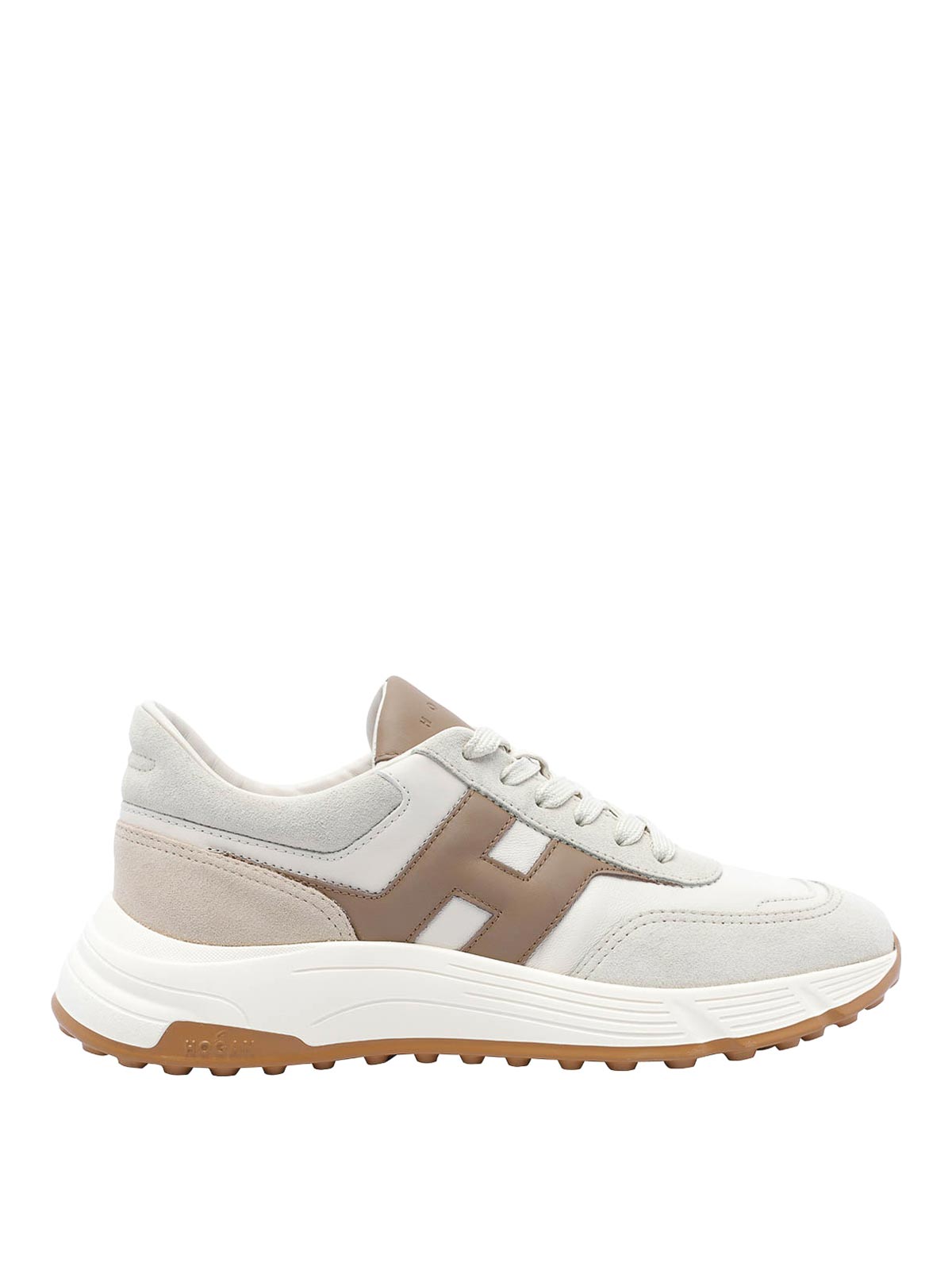 Hogan Beige Leather Sneakers With Textured Upper And Sporty Silhouette In Sand