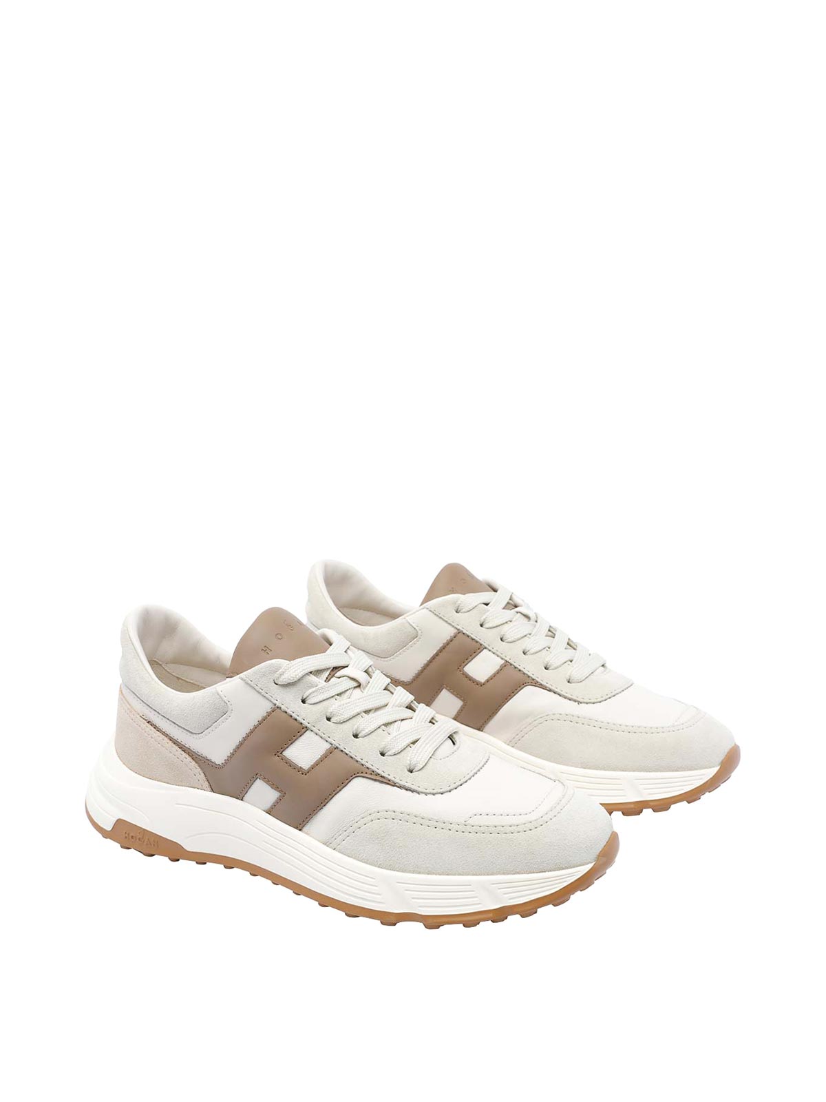 Hogan Beige Leather Sneakers With Textured Upper And Sporty Silhouette In Sand
