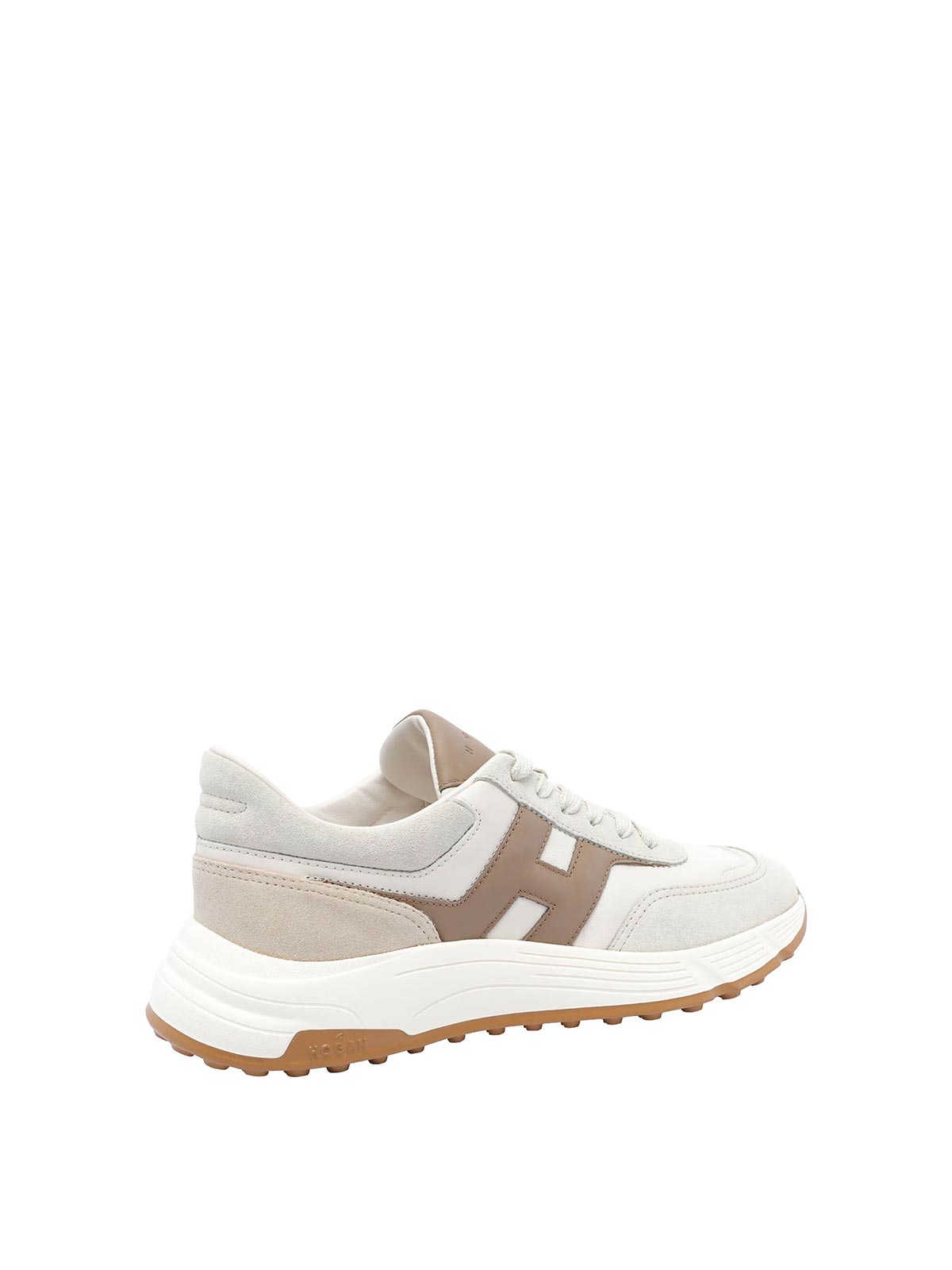 Hogan Beige Leather Sneakers With Textured Upper And Sporty Silhouette In Sand