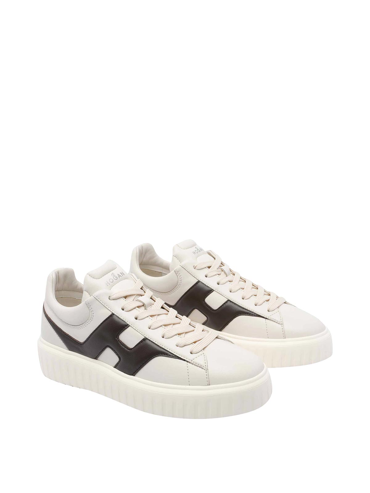 Hogan H-stripes Logo Lace-up Sneakers In White