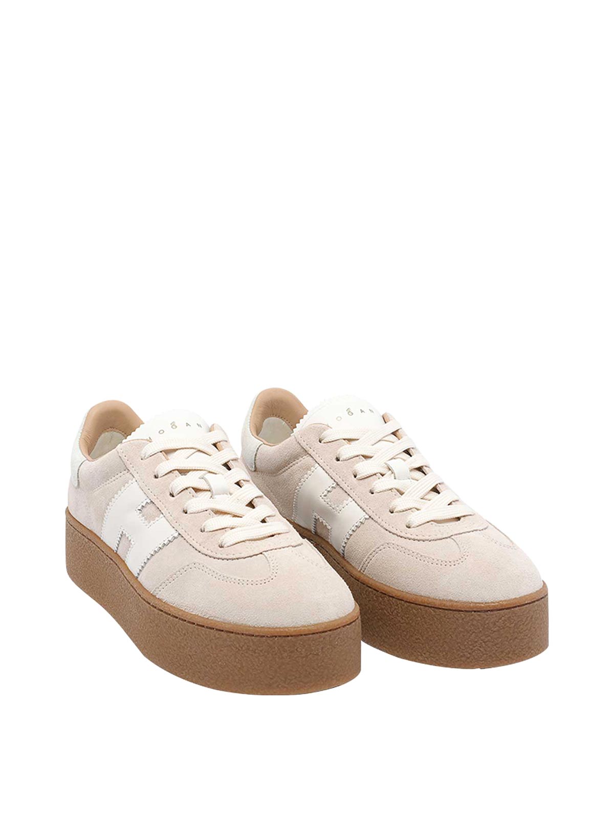 Hogan Platform Sneakers With Suede Upper And Leather Logo In Sand