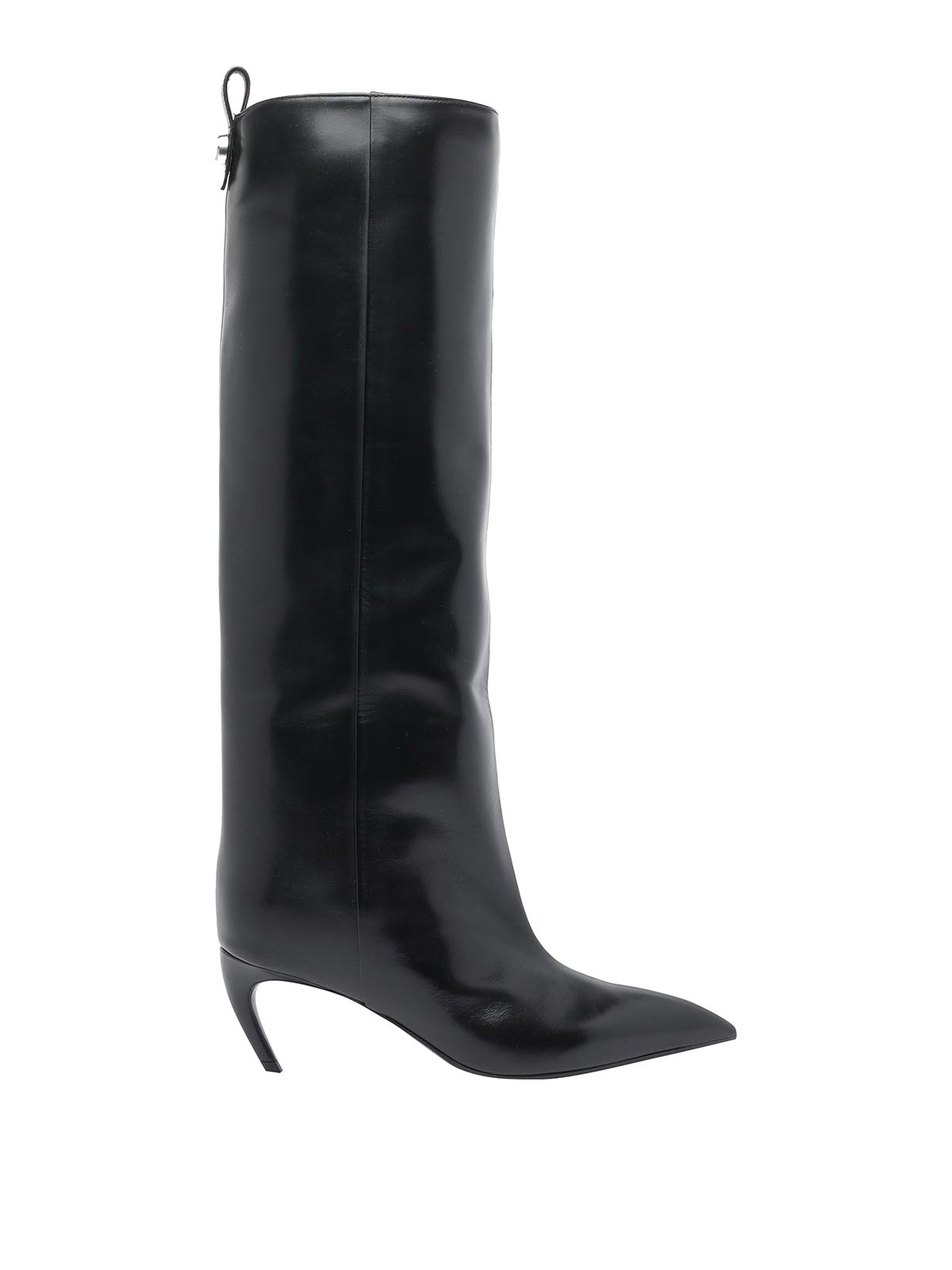 Attico The Knee-high Black Leather Boots With Pointed Toe In Black