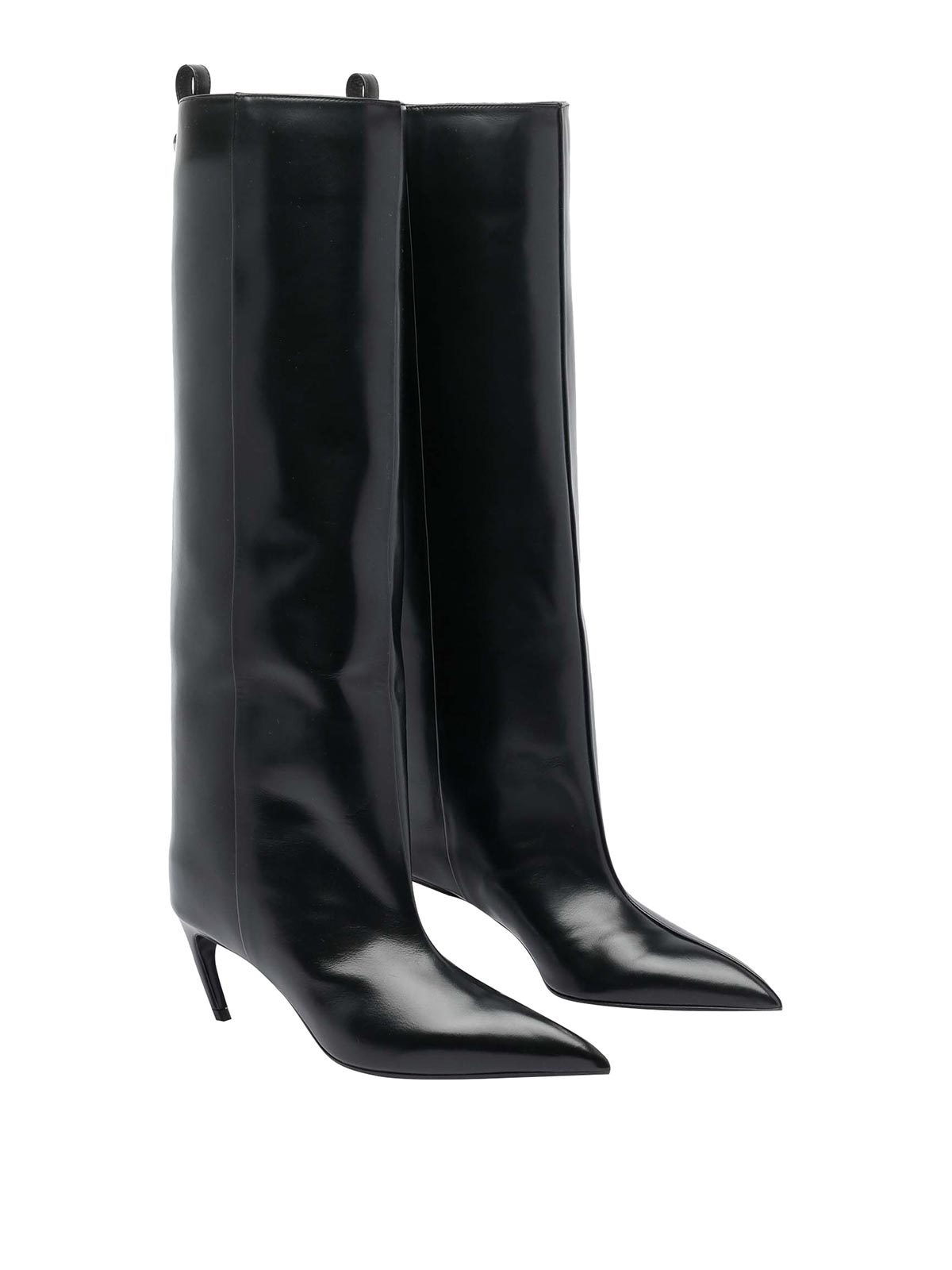Attico The Knee-high Black Leather Boots With Pointed Toe In Black