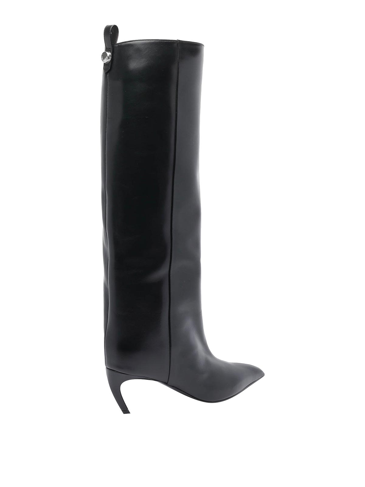 Attico The Knee-high Black Leather Boots With Pointed Toe In Black