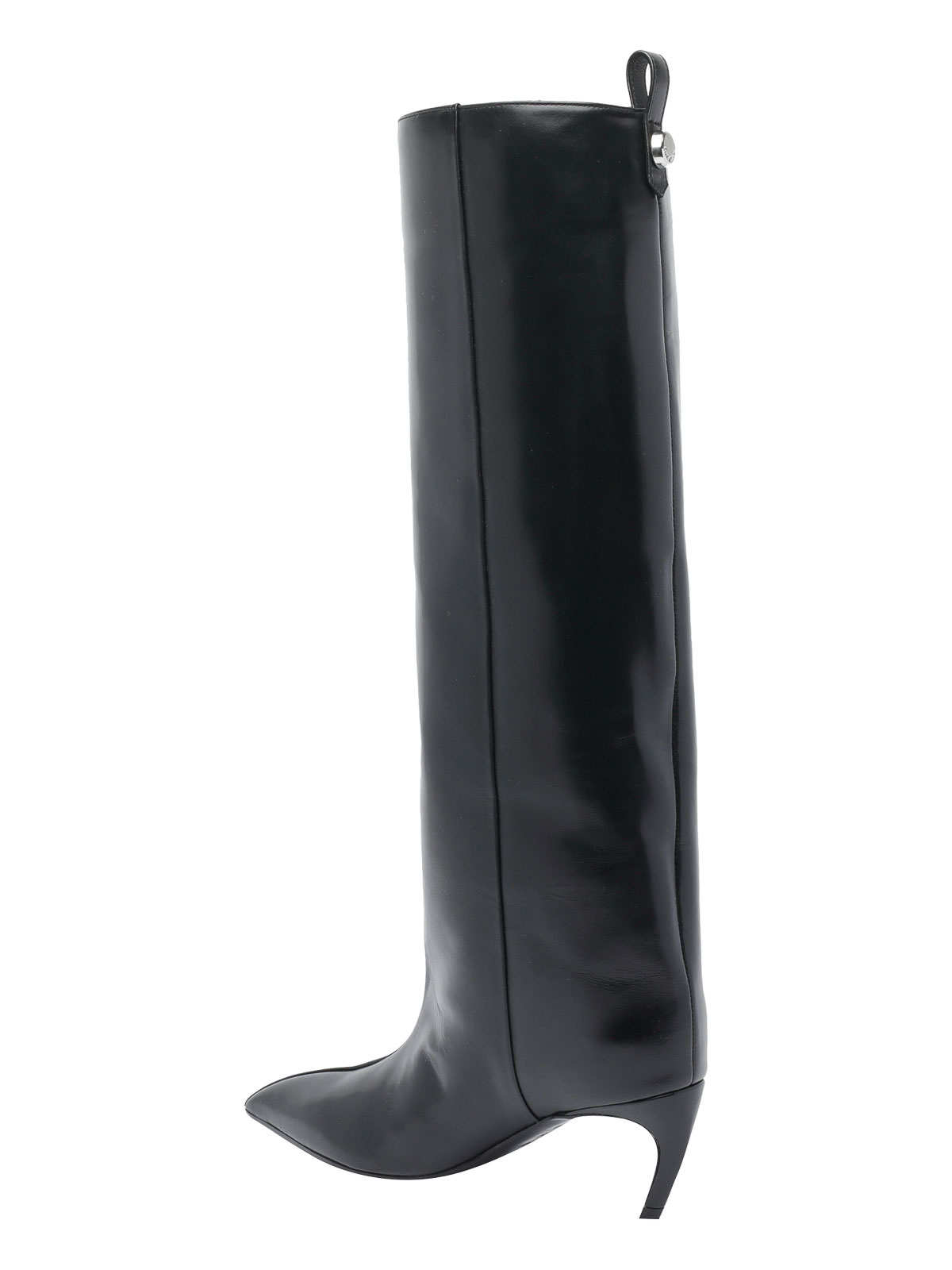 Attico The Knee-high Black Leather Boots With Pointed Toe In Black