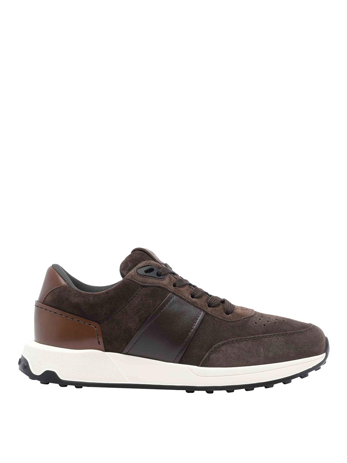 Tod's Suede And Leather Sneakers With Perforated Detailing In Brown