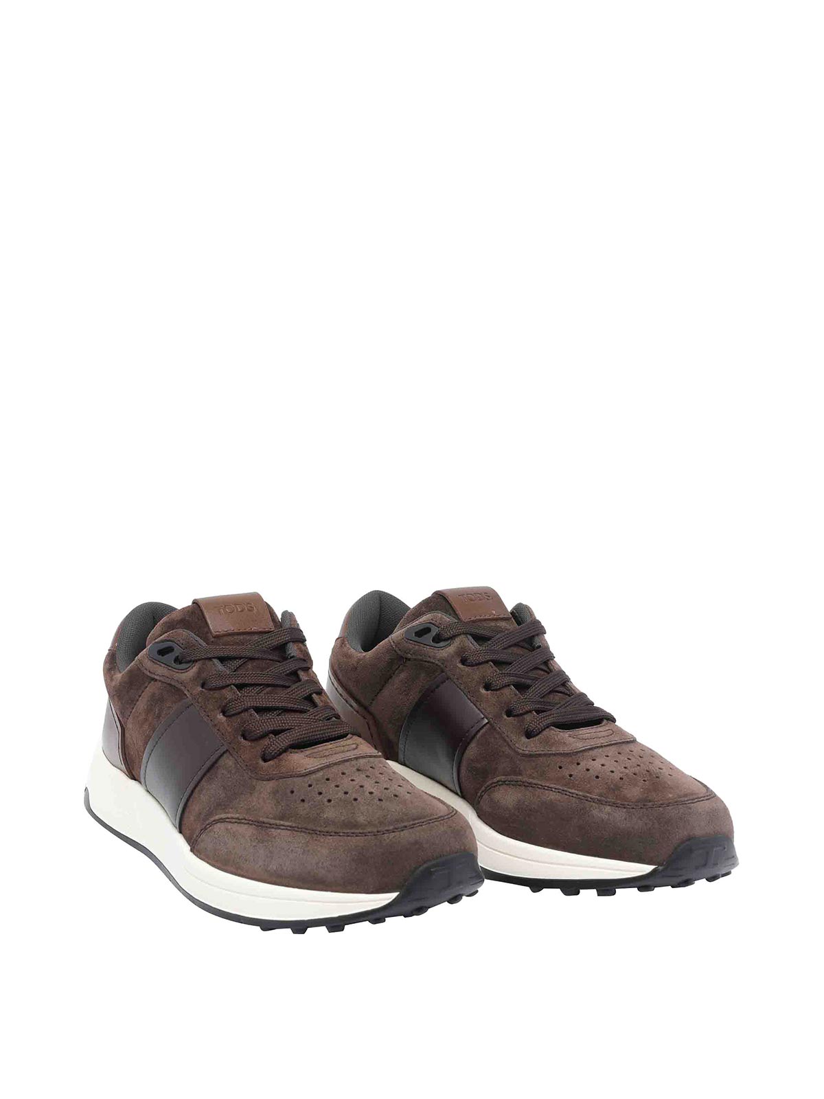 Tod's Suede And Leather Sneakers With Perforated Detailing In Brown