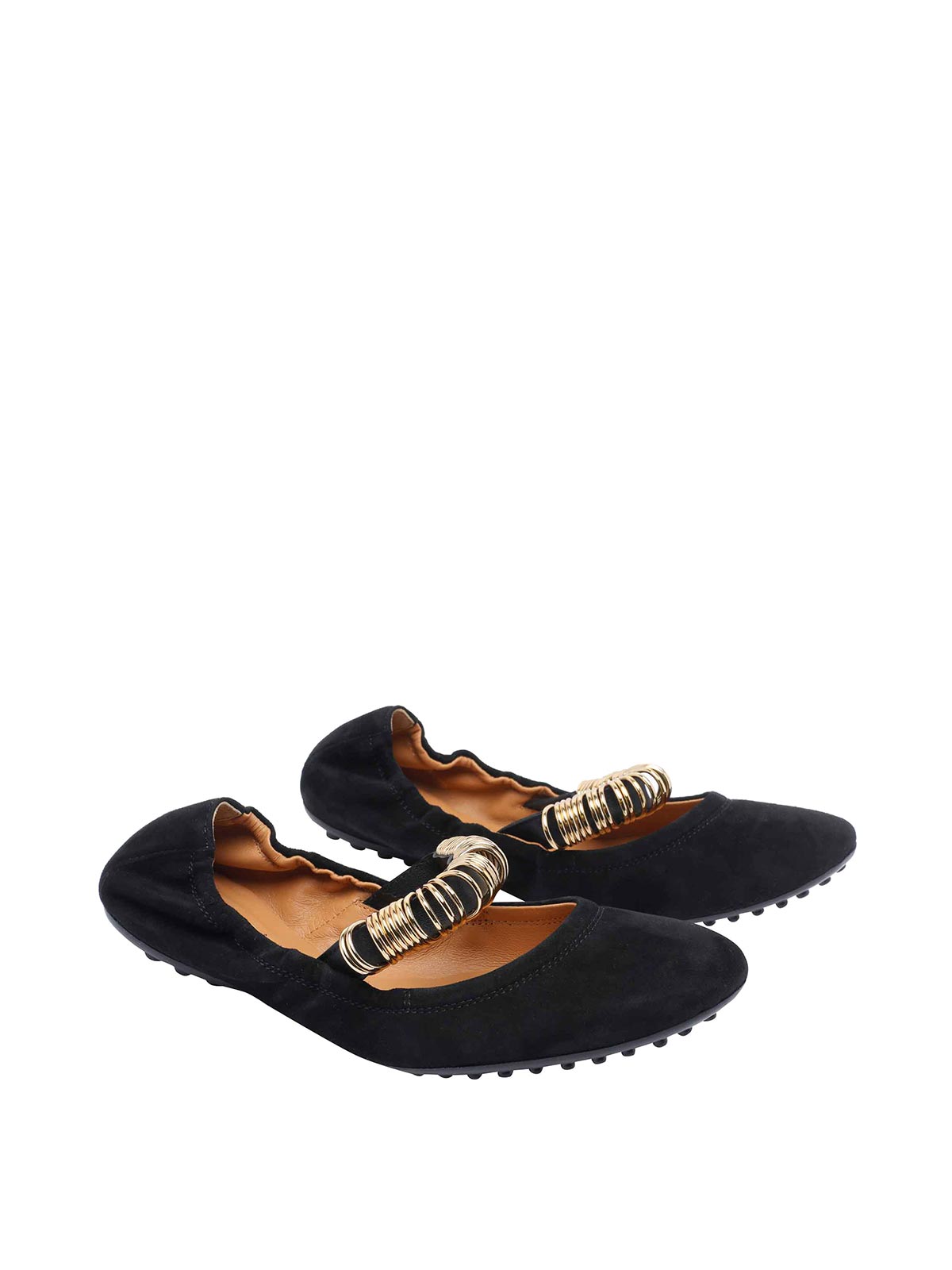 Tod's Ballerina Shoes Suede Gommini Accents In Black