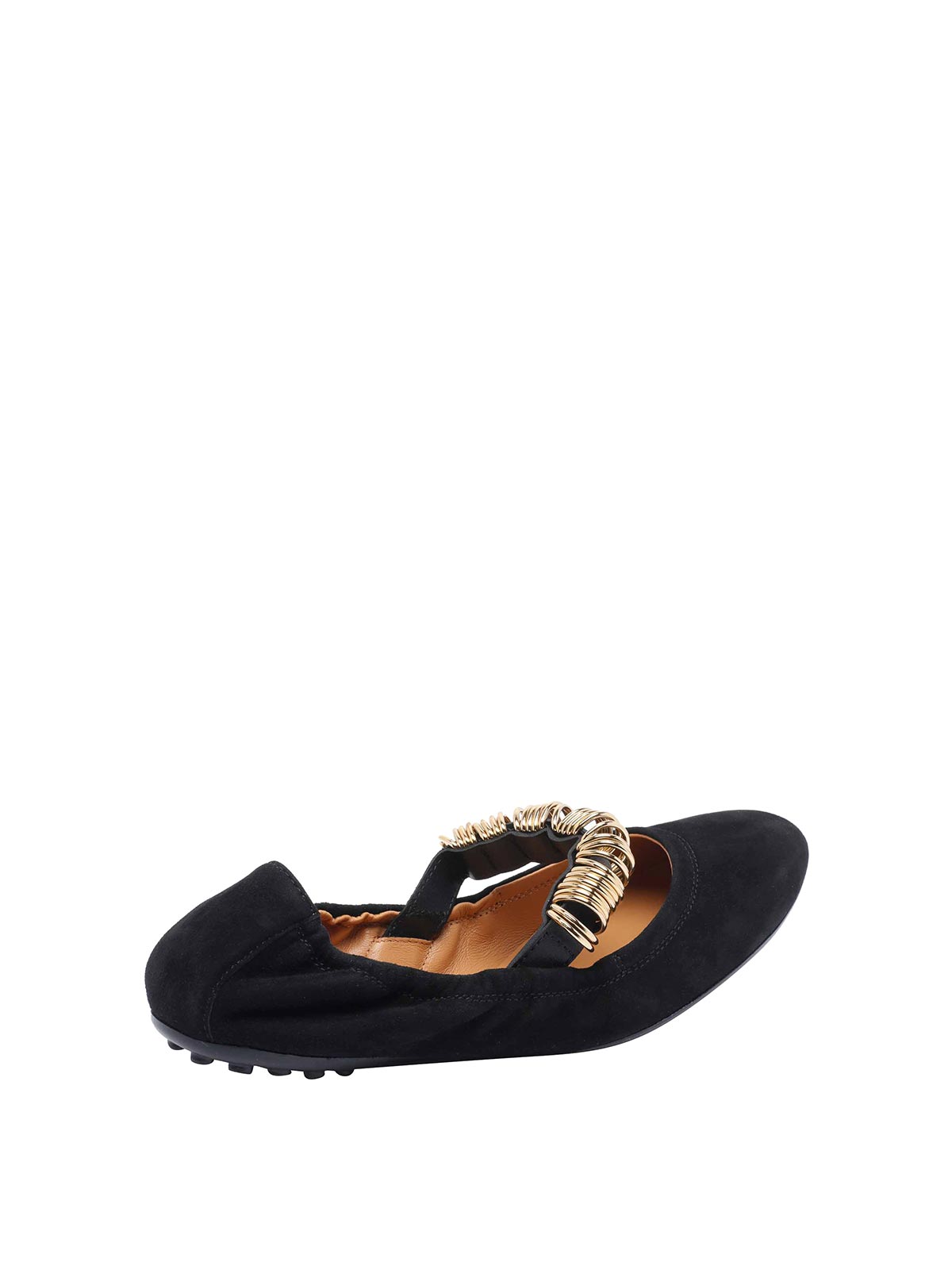 Tod's Ballerina Shoes Suede Gommini Accents In Black