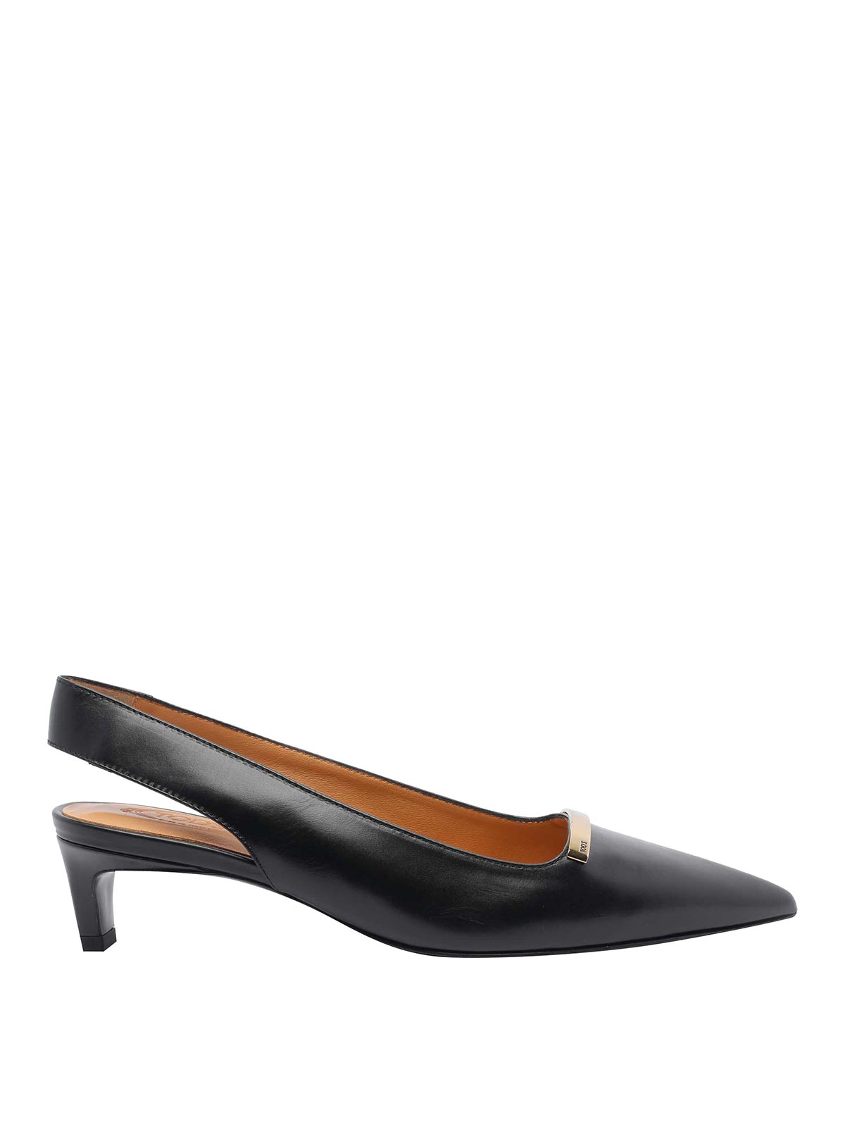 Tod's Leather Kitten Heel Slingback Pumps With Metal Detail In Black
