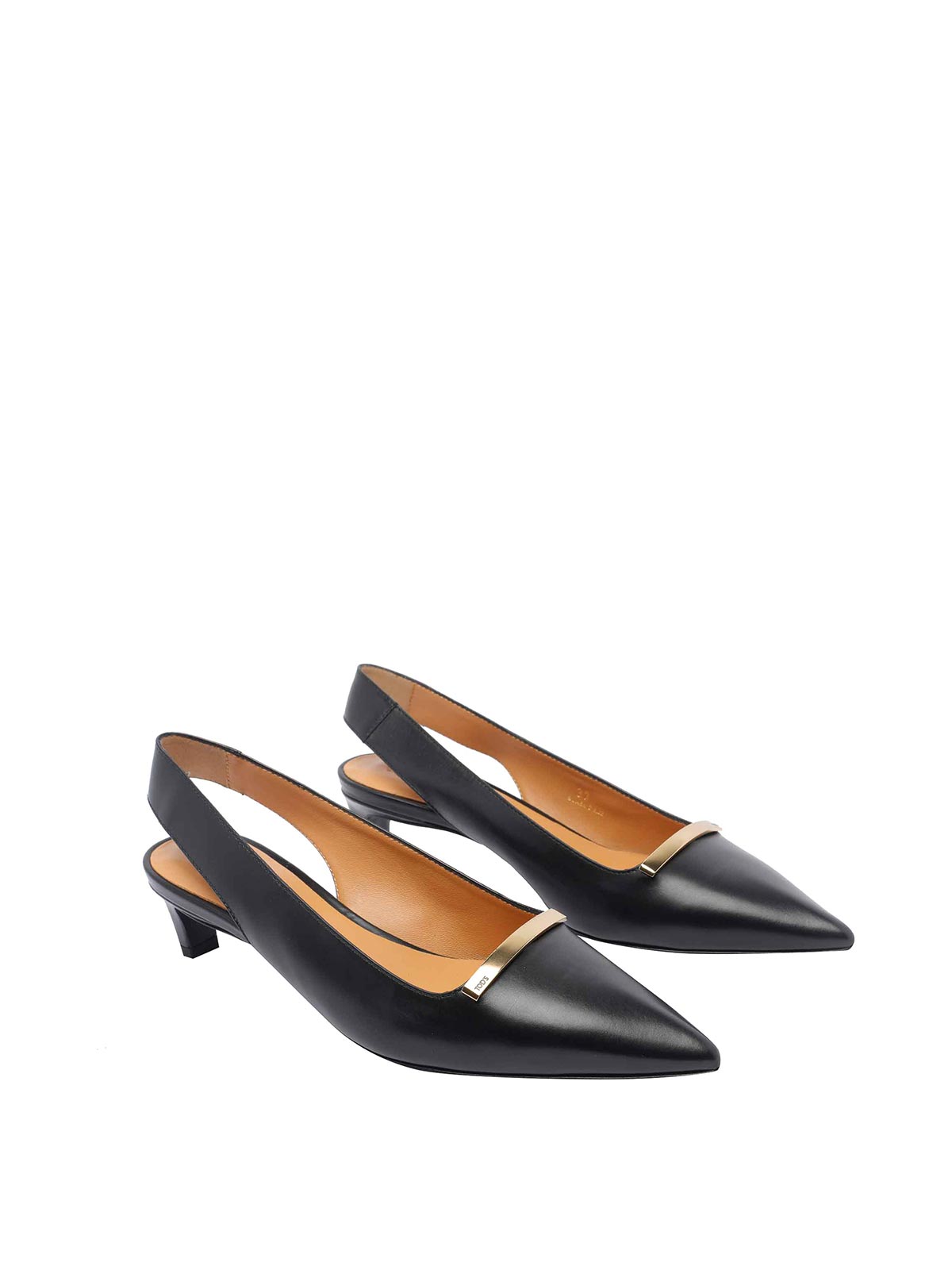 Tod's Leather Kitten Heel Slingback Pumps With Metal Detail In Black