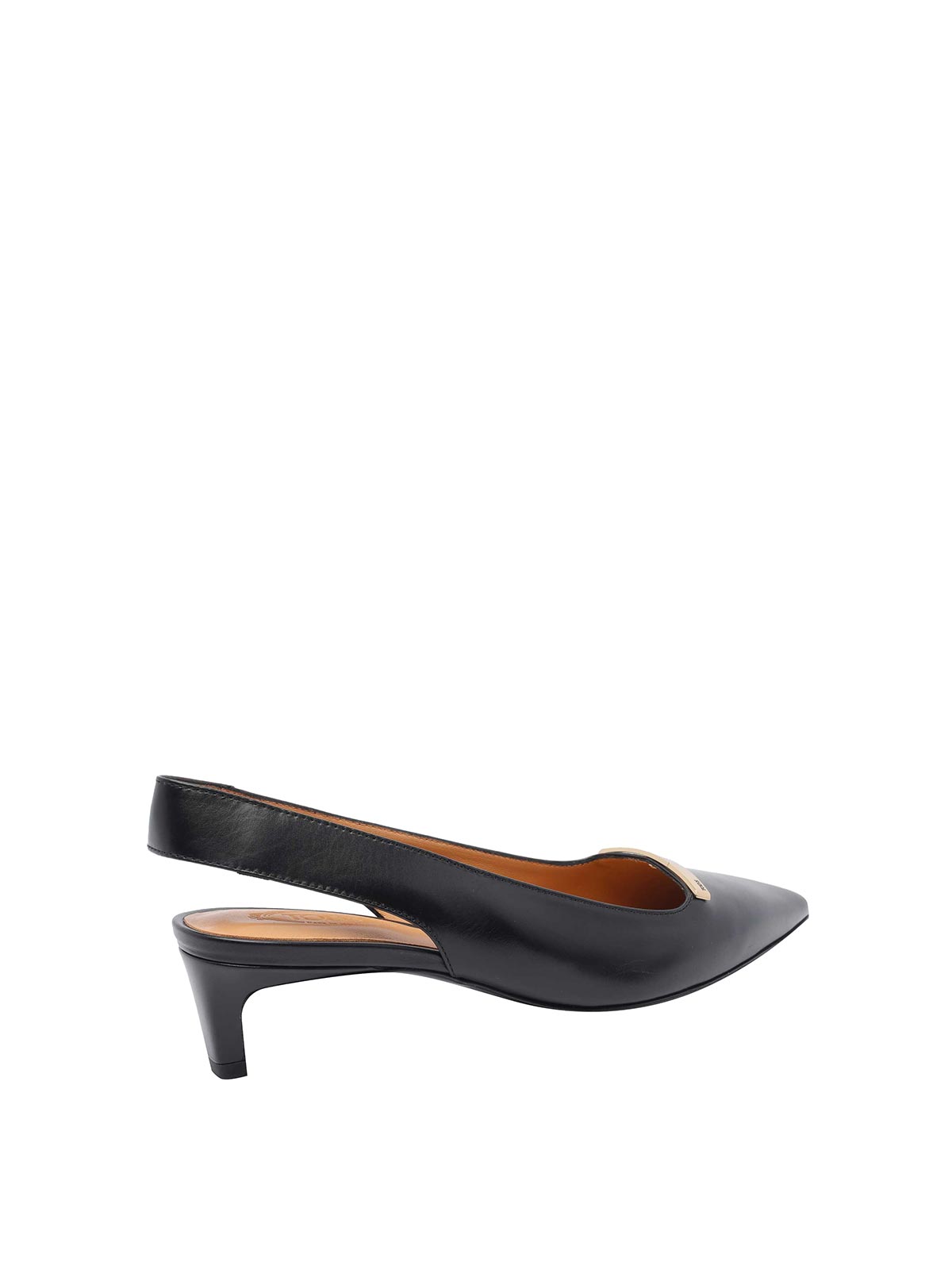 Tod's Leather Kitten Heel Slingback Pumps With Metal Detail In Black