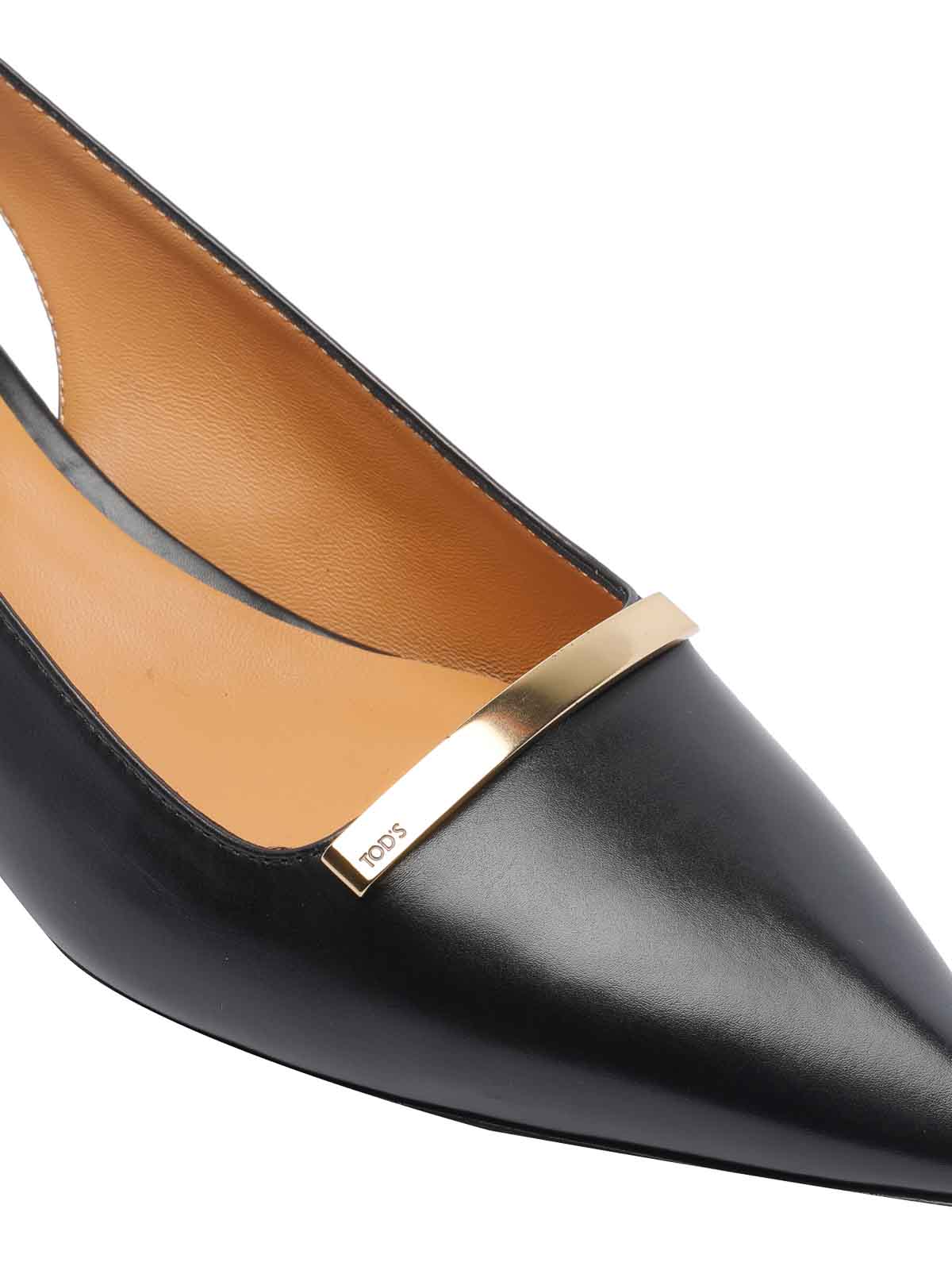 Tod's Leather Kitten Heel Slingback Pumps With Metal Detail In Black