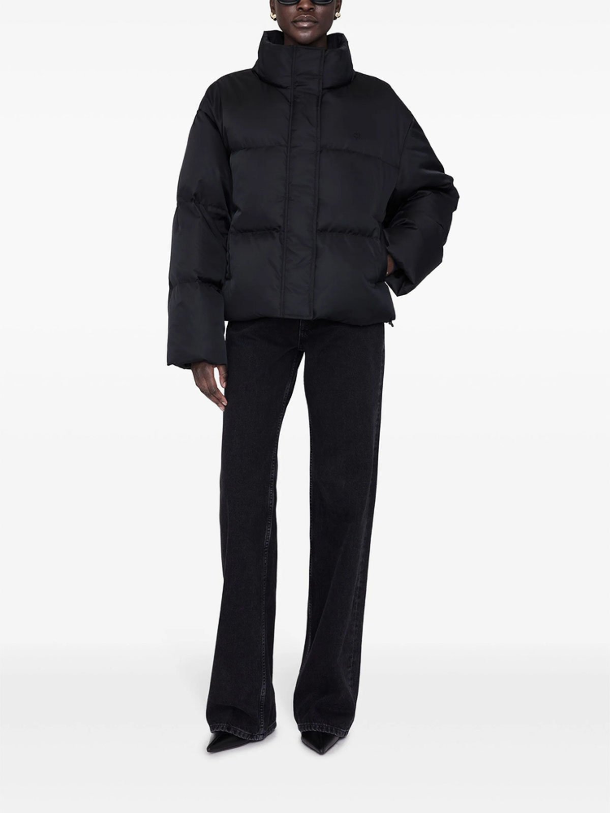 Anine Bing Puffer Jacket Dorian Quilted High Collar In Black