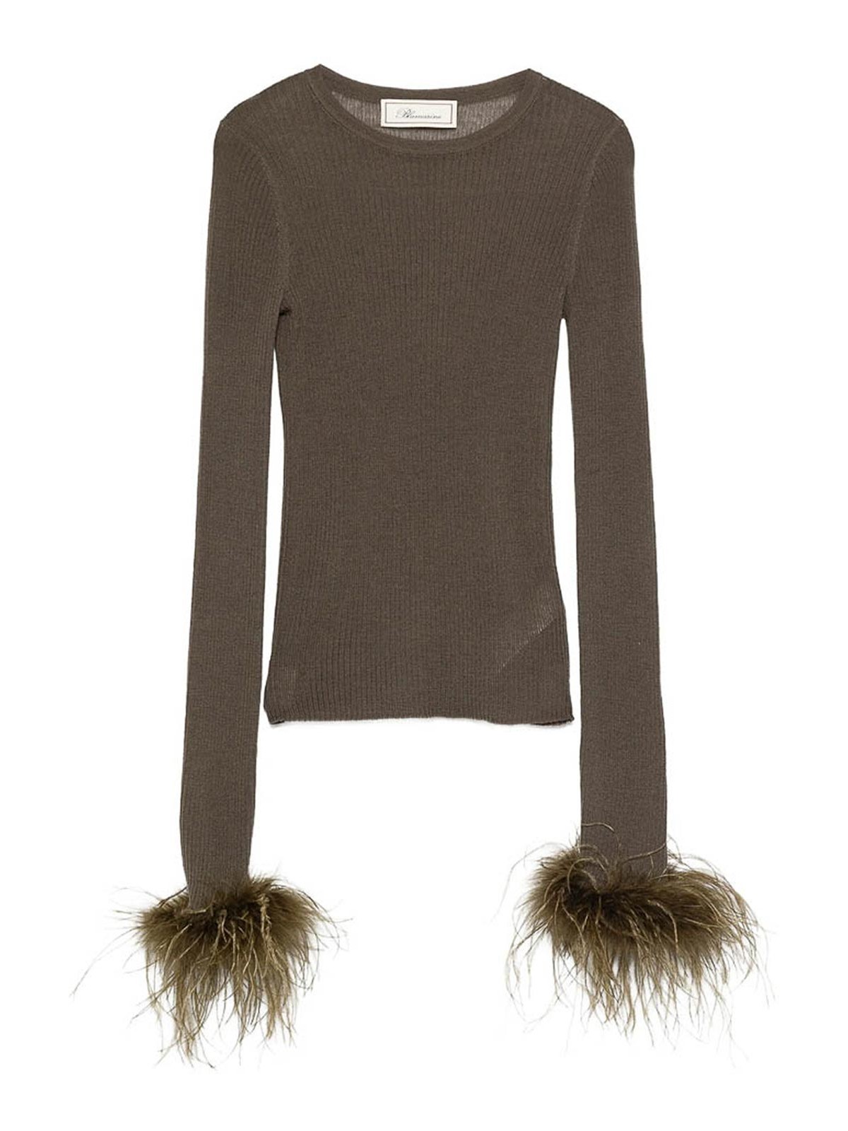 Blumarine Green Sweaters In Brown