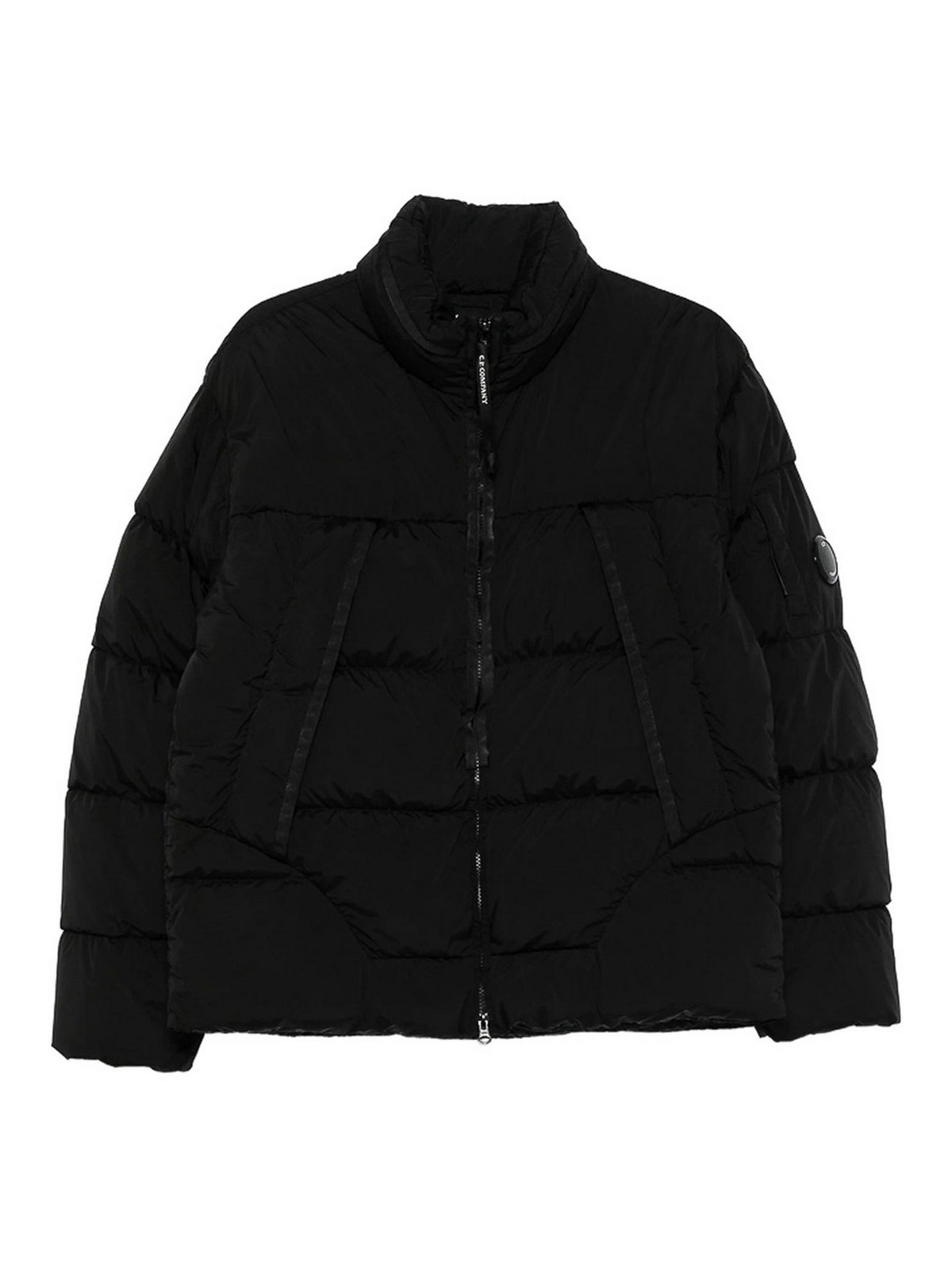 C.p. Company Puffy Orange Jacket With High Collar In Black