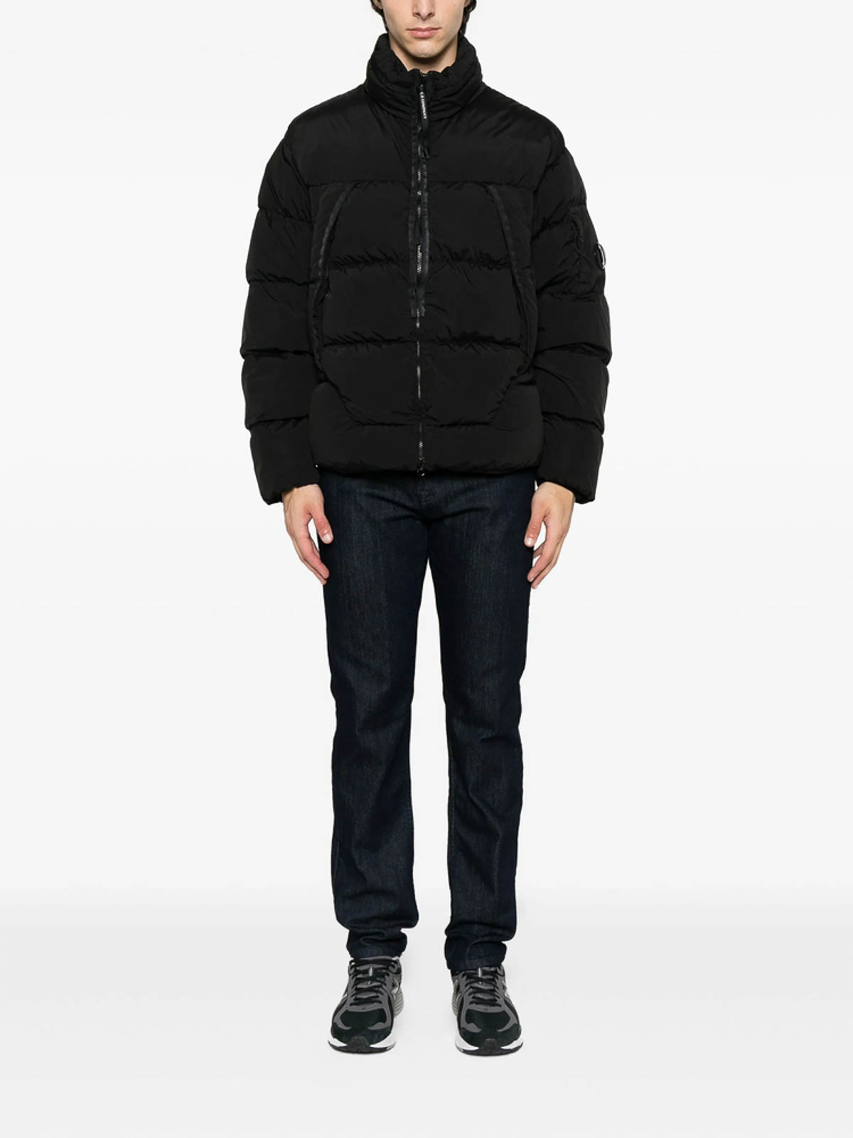 C.p. Company Puffy Orange Jacket With High Collar In Black