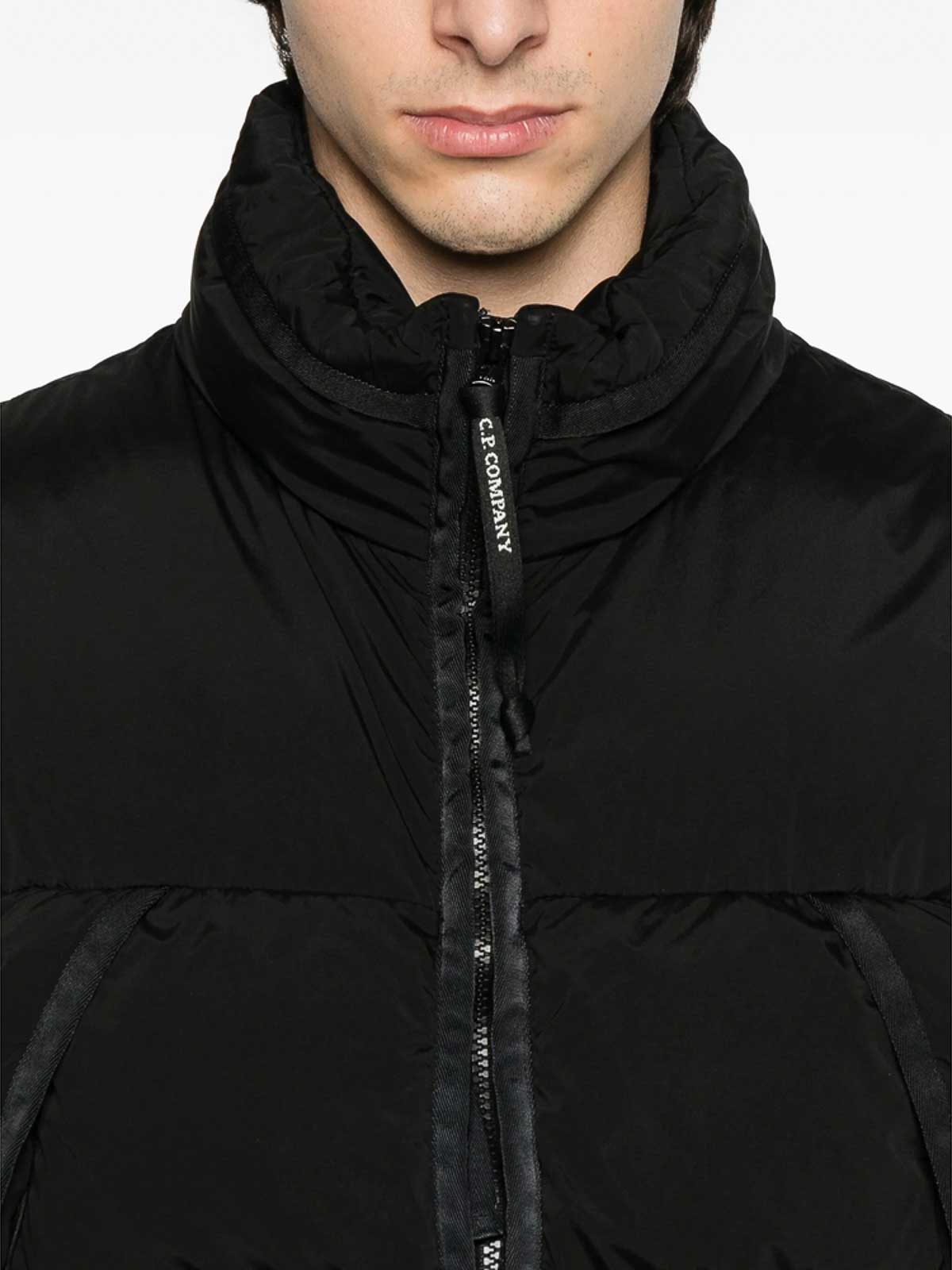 C.p. Company Puffy Orange Jacket With High Collar In Black