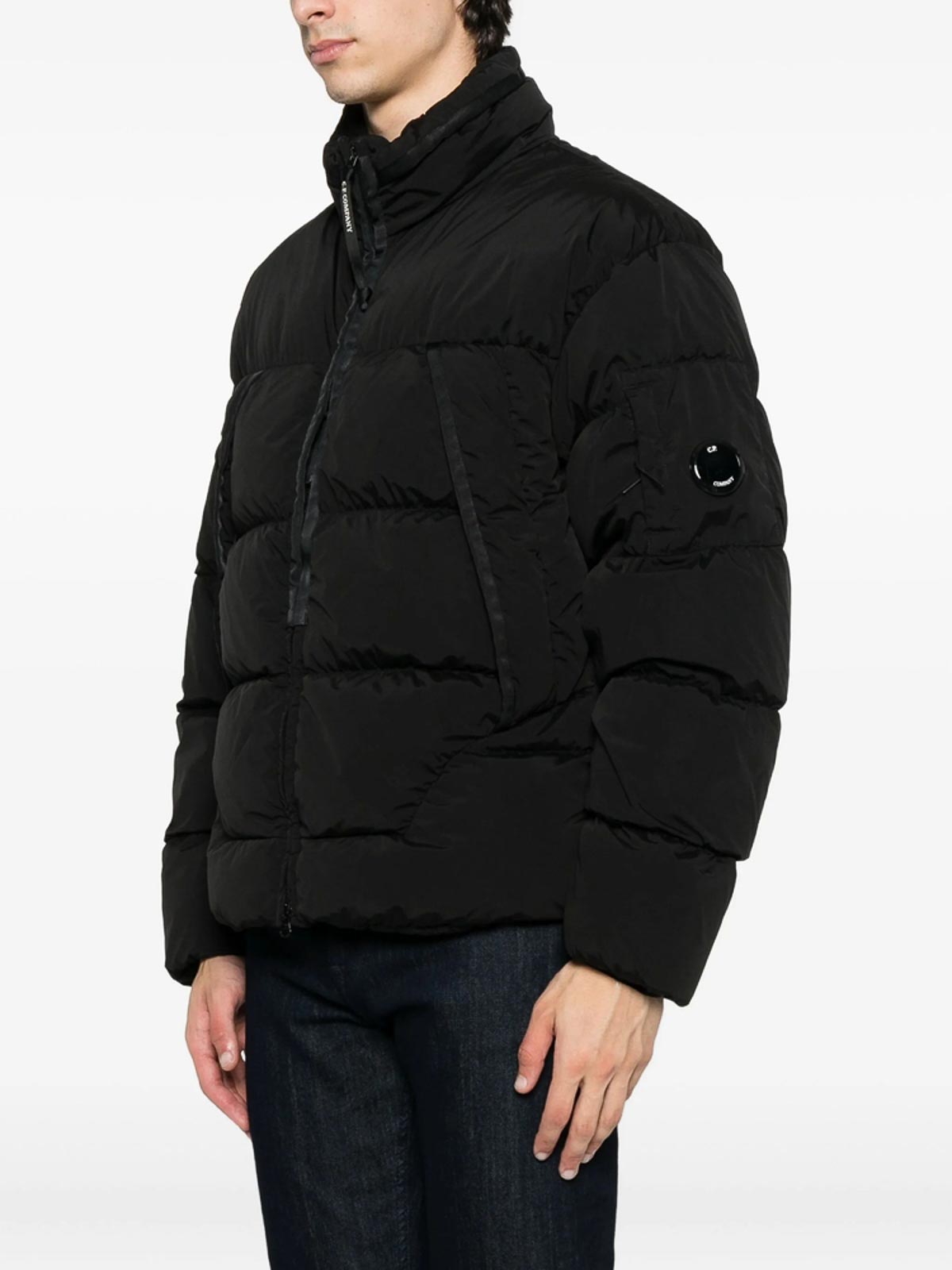C.p. Company Puffy Orange Jacket With High Collar In Black