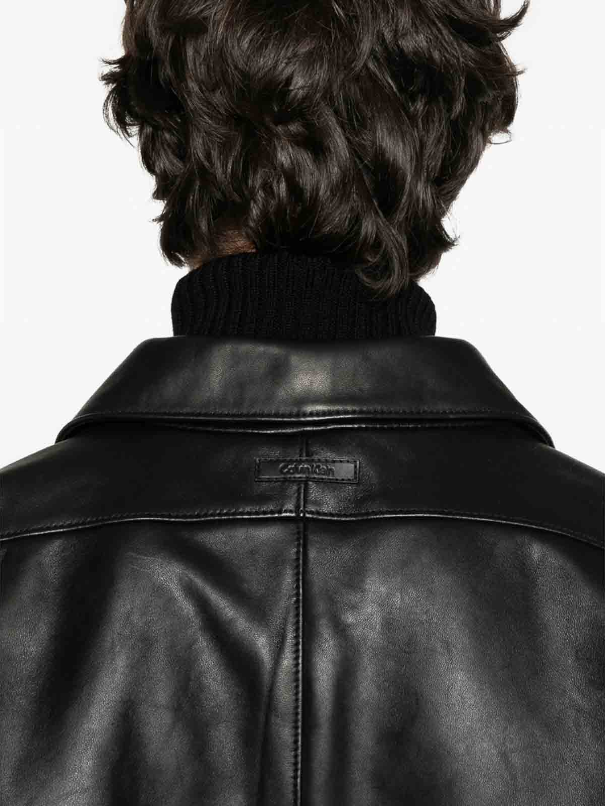 Calvin Klein Leather Outerwear In Black