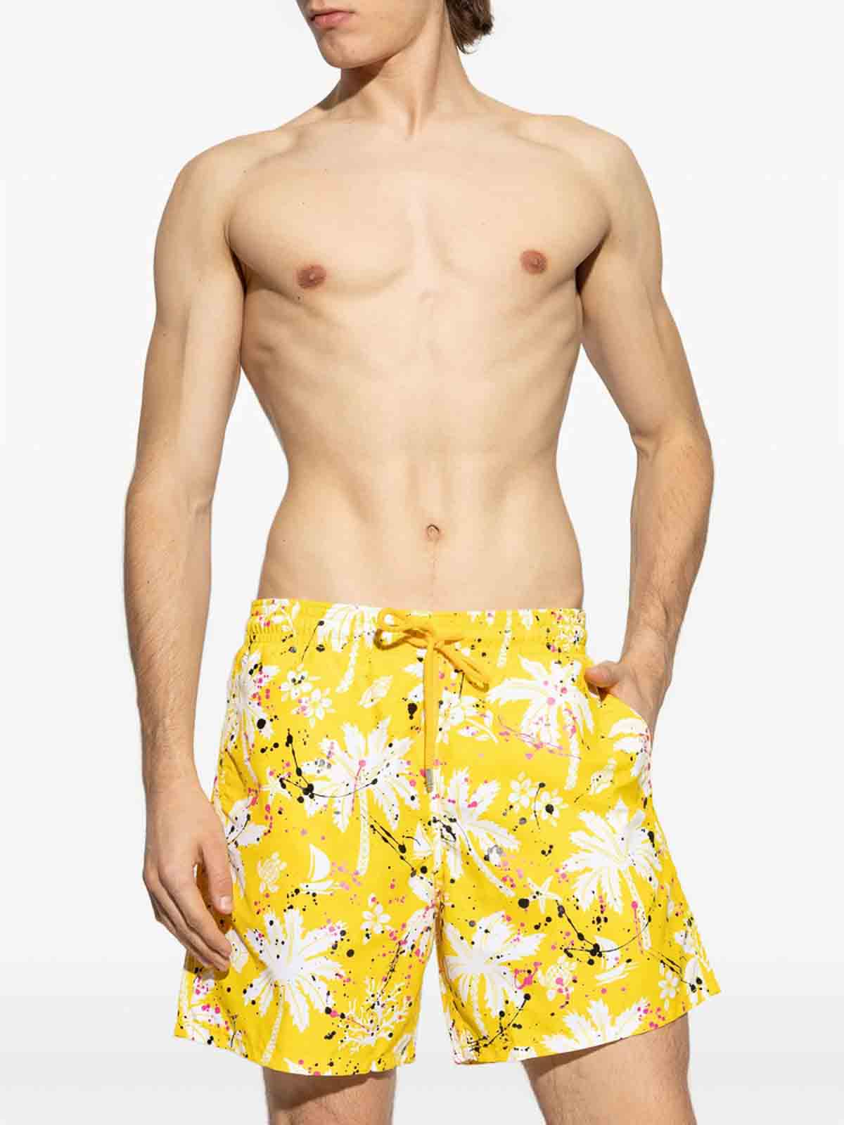 Palm Angels X Vilebrequin Paint Print Swimsuit In Yellow