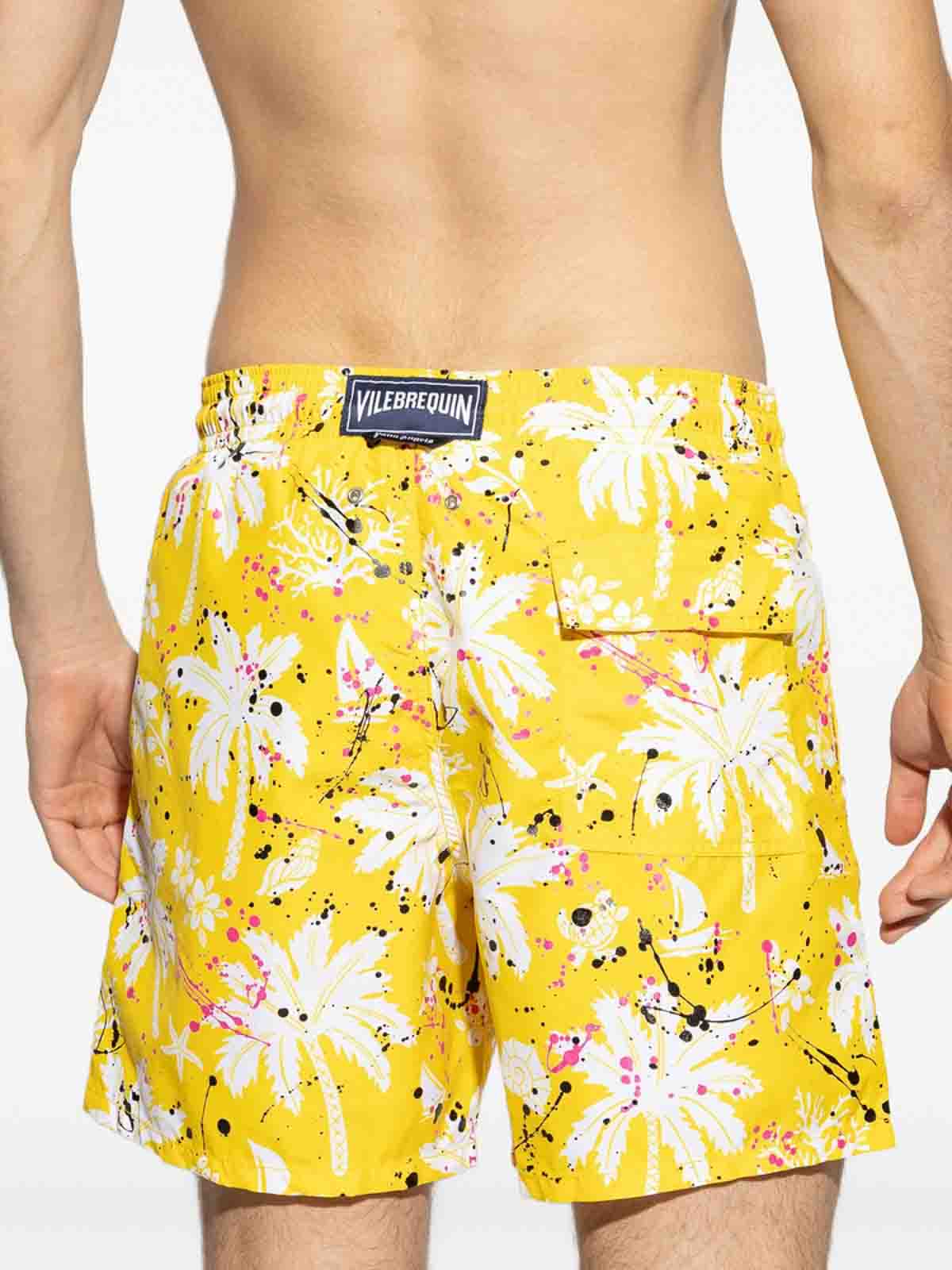 Palm Angels X Vilebrequin Paint Print Swimsuit In Yellow