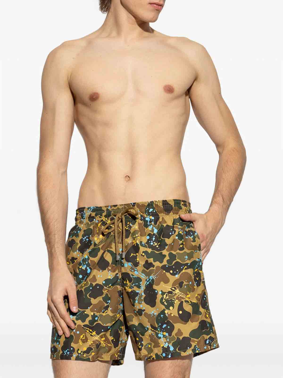 Palm Angels Elastic Waist Swimming Trunks In Brown