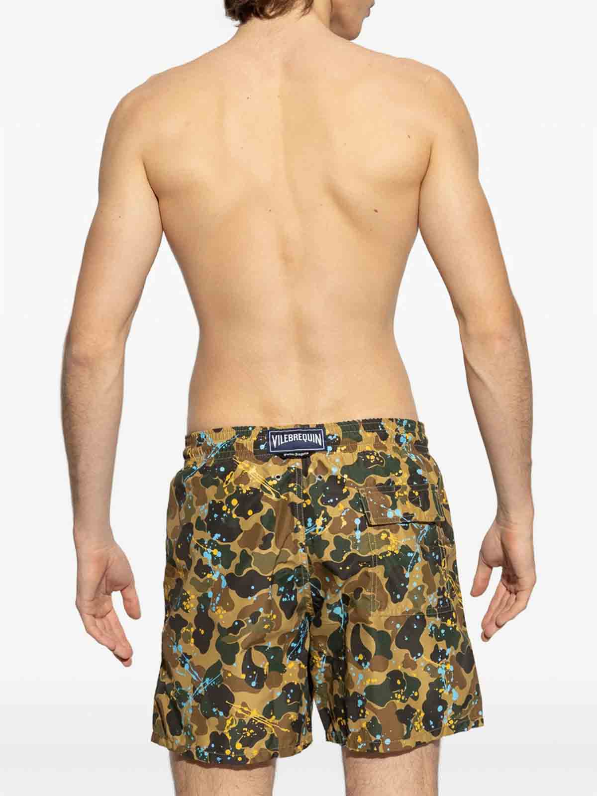 Palm Angels Elastic Waist Swimming Trunks In Brown