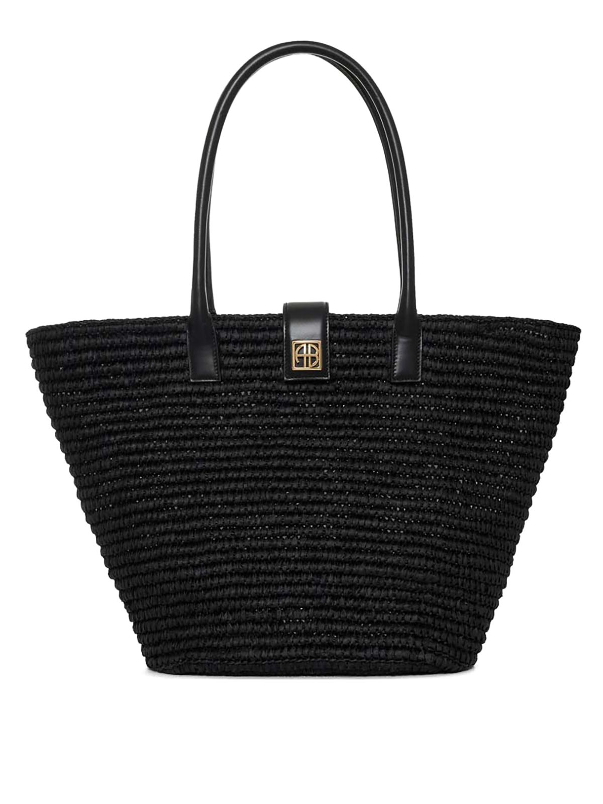 Anine Bing Womens Lou Monogram Raffia Tote Bag Black In Black