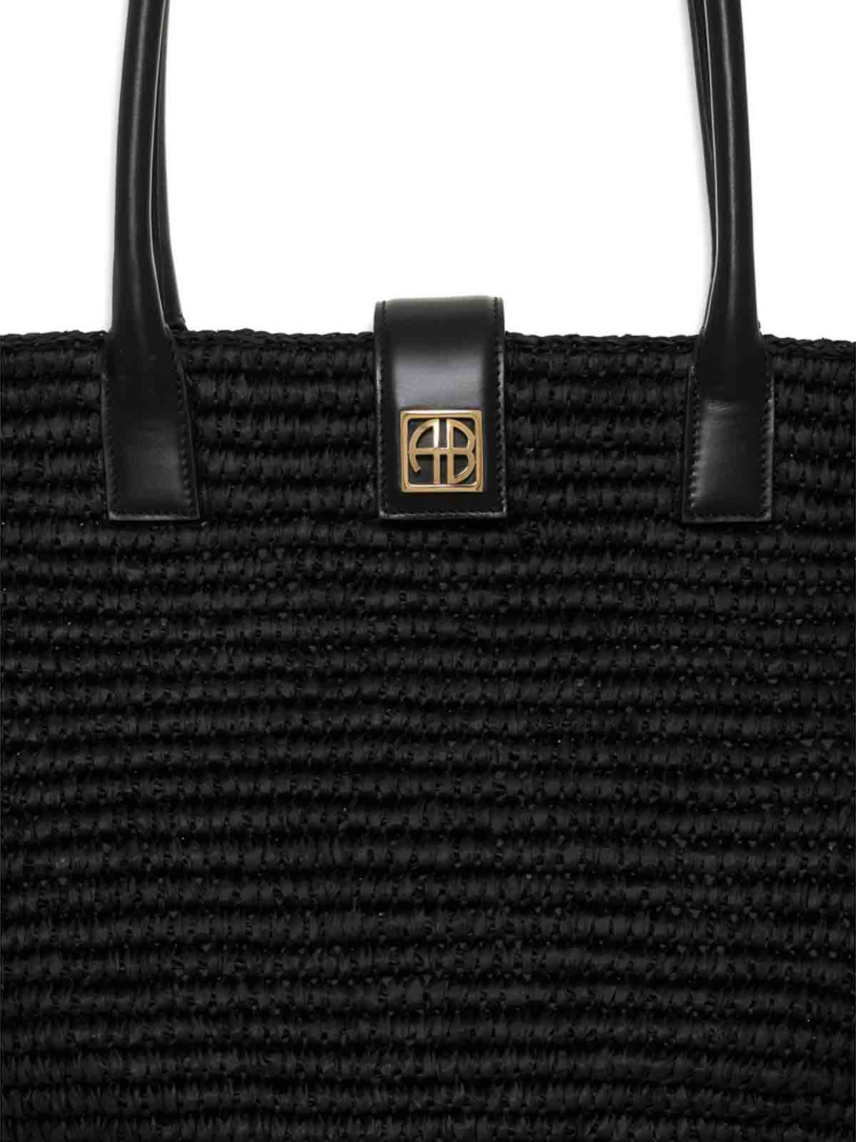 Anine Bing Womens Lou Monogram Raffia Tote Bag Black In Black