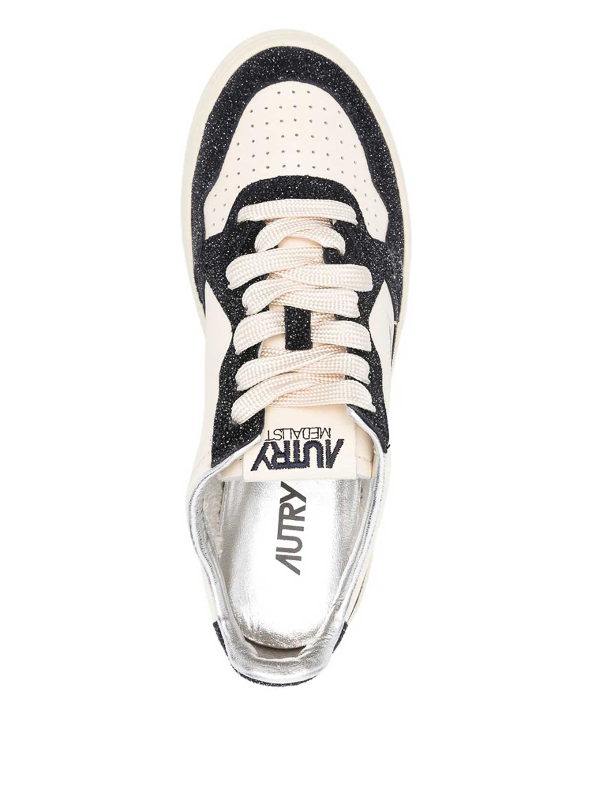 Autry Beige And Blue Leather Medalist Low Sneakers In White