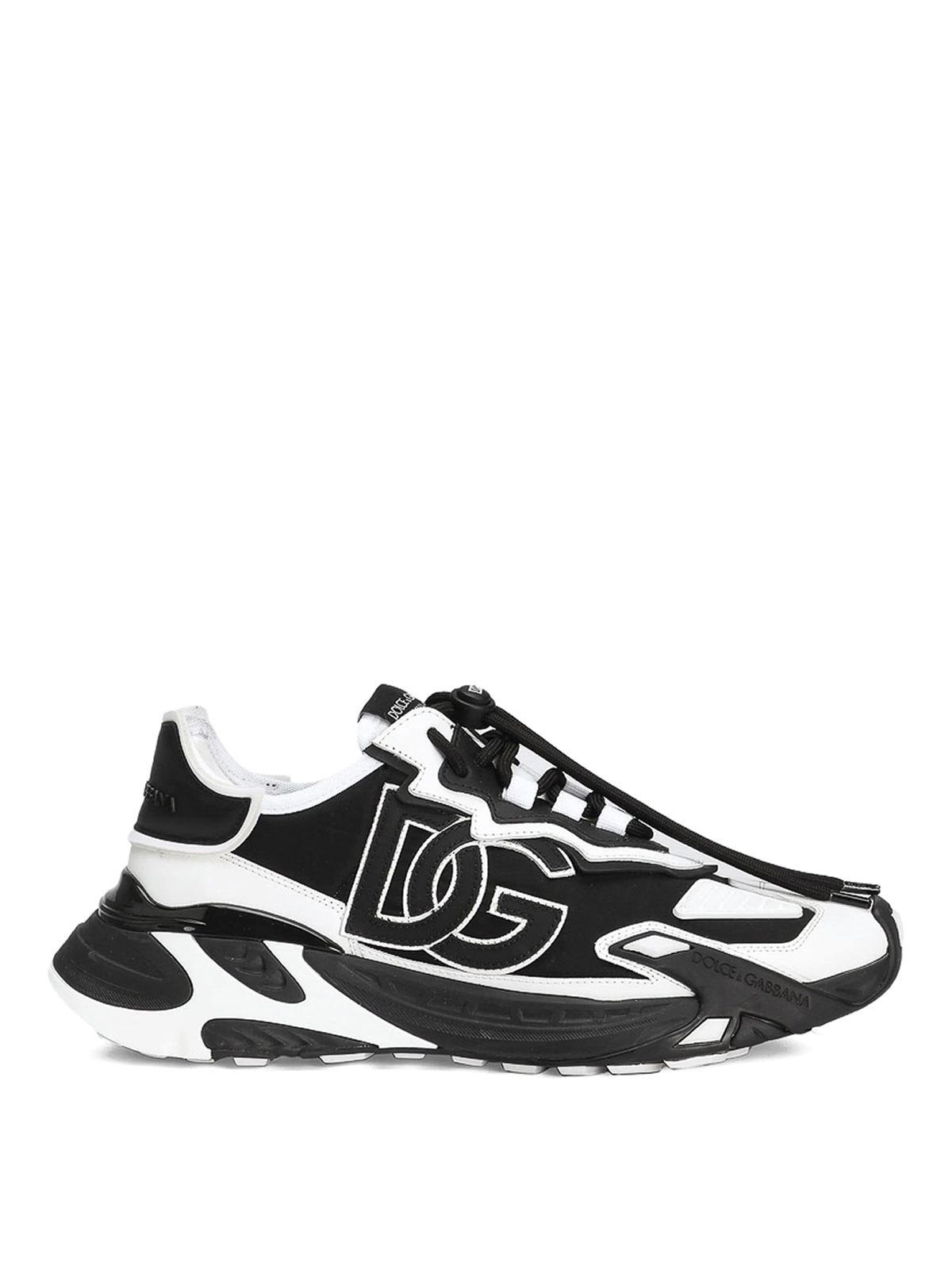 Dolce & Gabbana Panelled Leather Sneakers With Iconic Logo Patch In Black