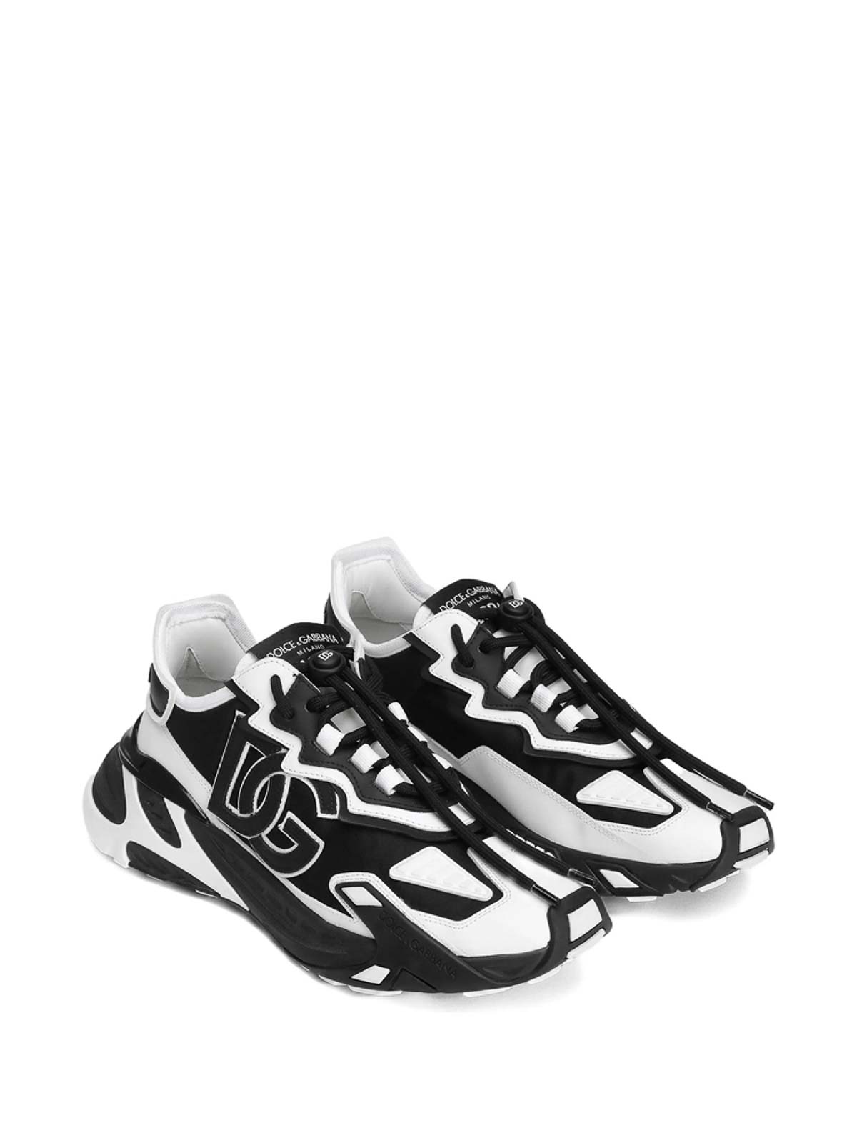 Dolce & Gabbana Panelled Leather Sneakers With Iconic Logo Patch In Black